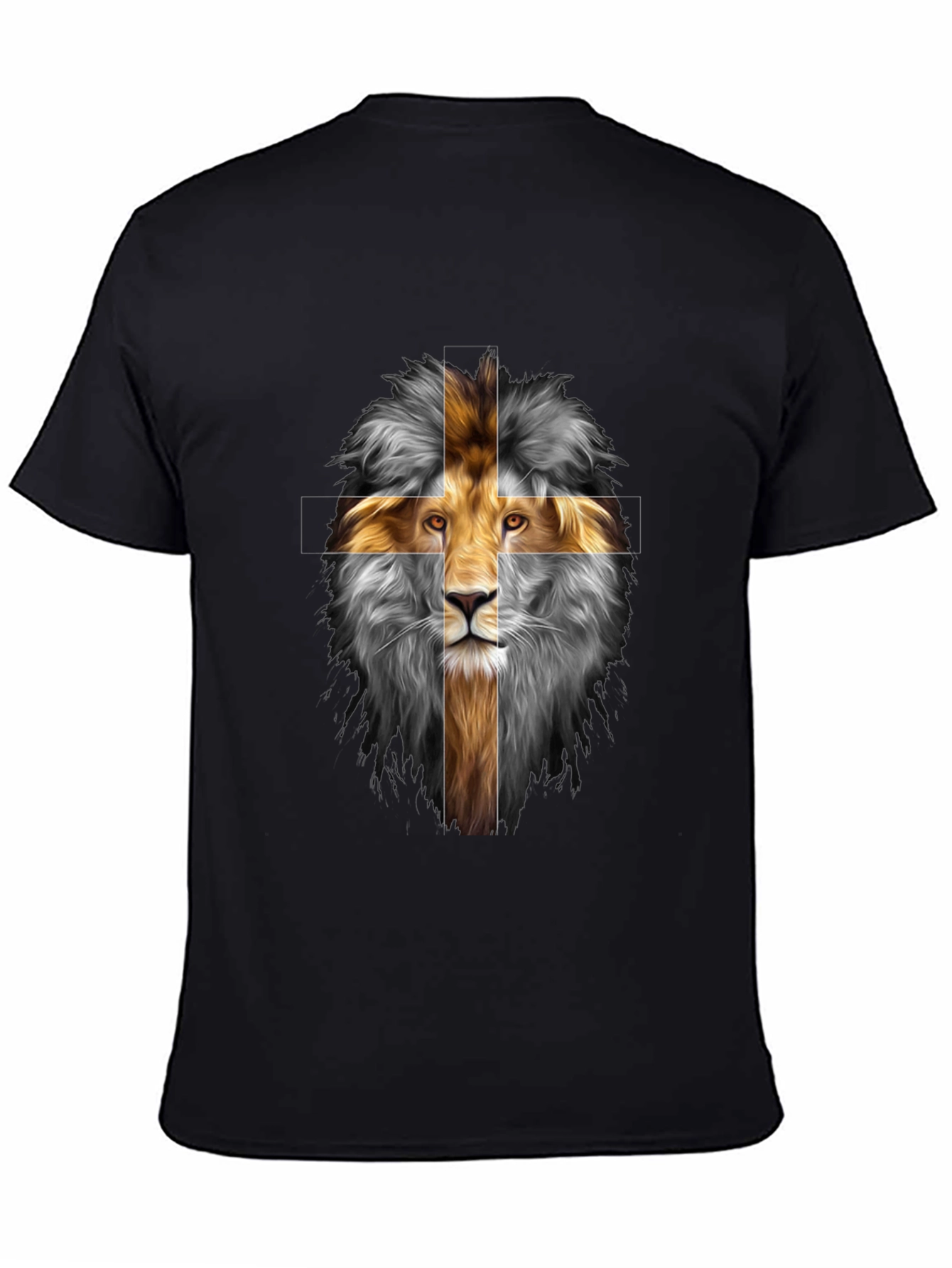 Lion Cross Graphic Print Black T-Shirt