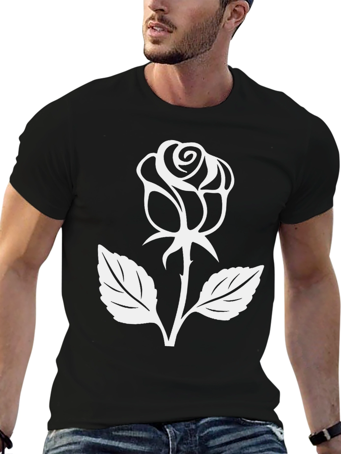 Rose Graphic Tee - Black Cotton Casual Wear