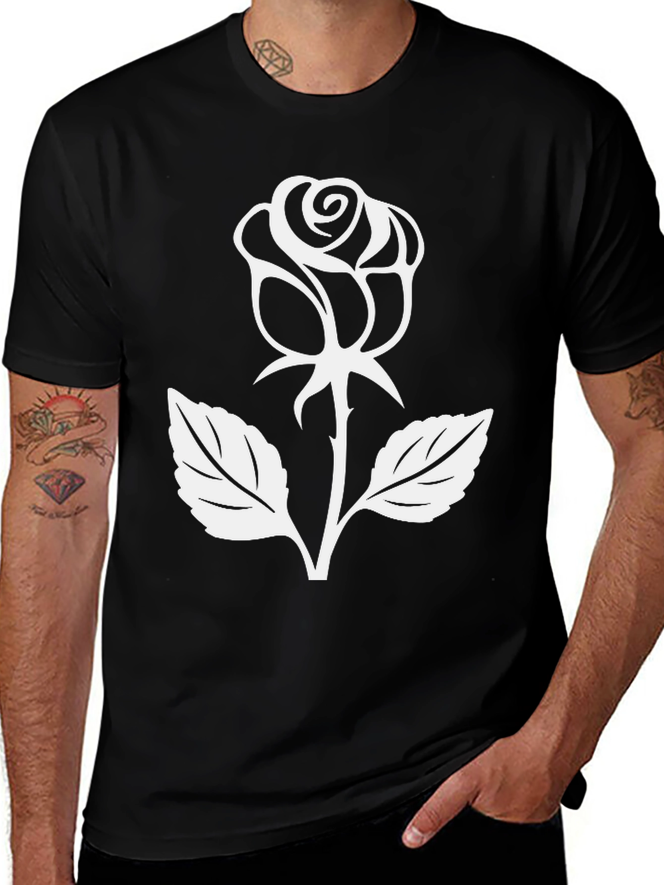 Rose Graphic Tee - Black Cotton Casual Wear