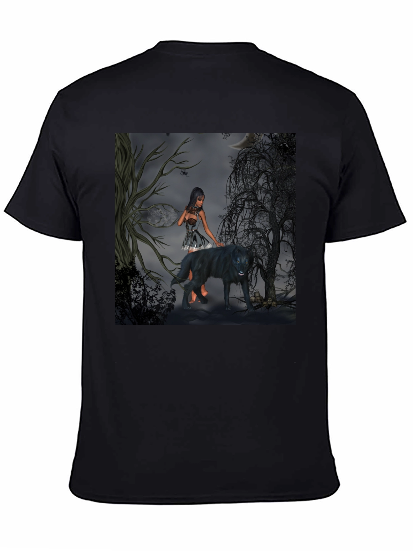 Mystical Woman and Wolf Graphic T-Shirt