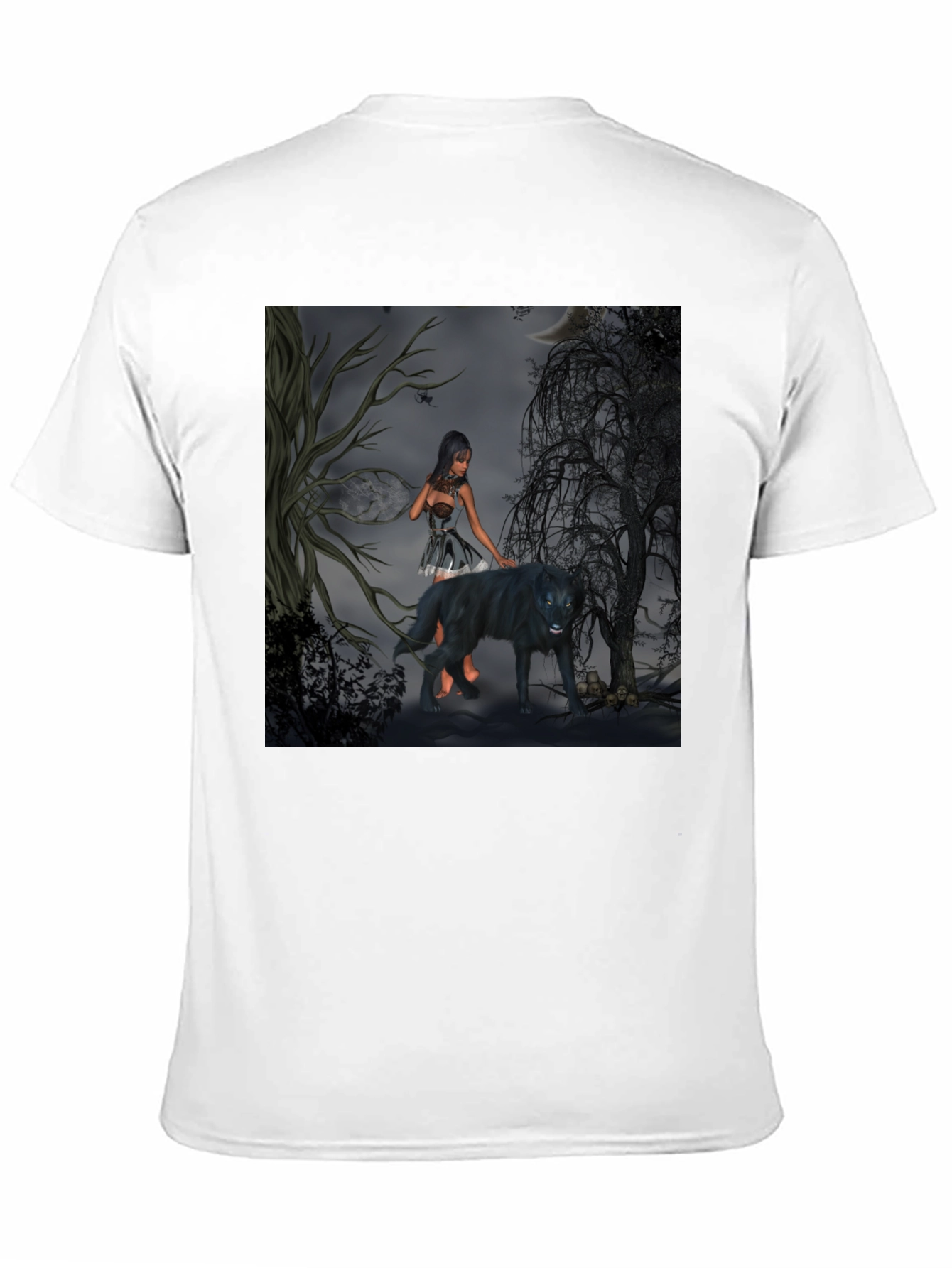 Mystical Woman and Wolf Graphic T-Shirt