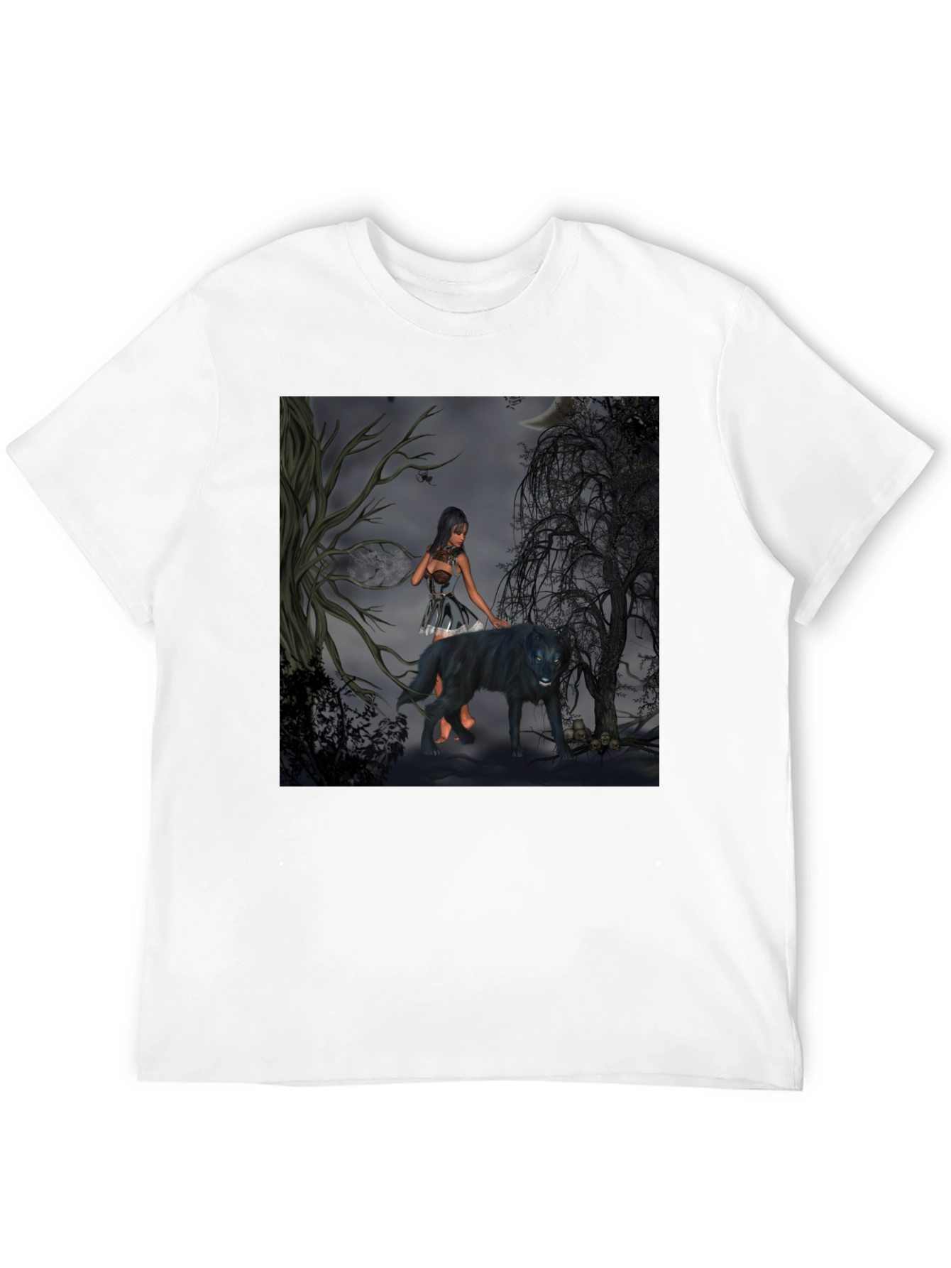 Mystical Woman and Wolf Graphic T-Shirt