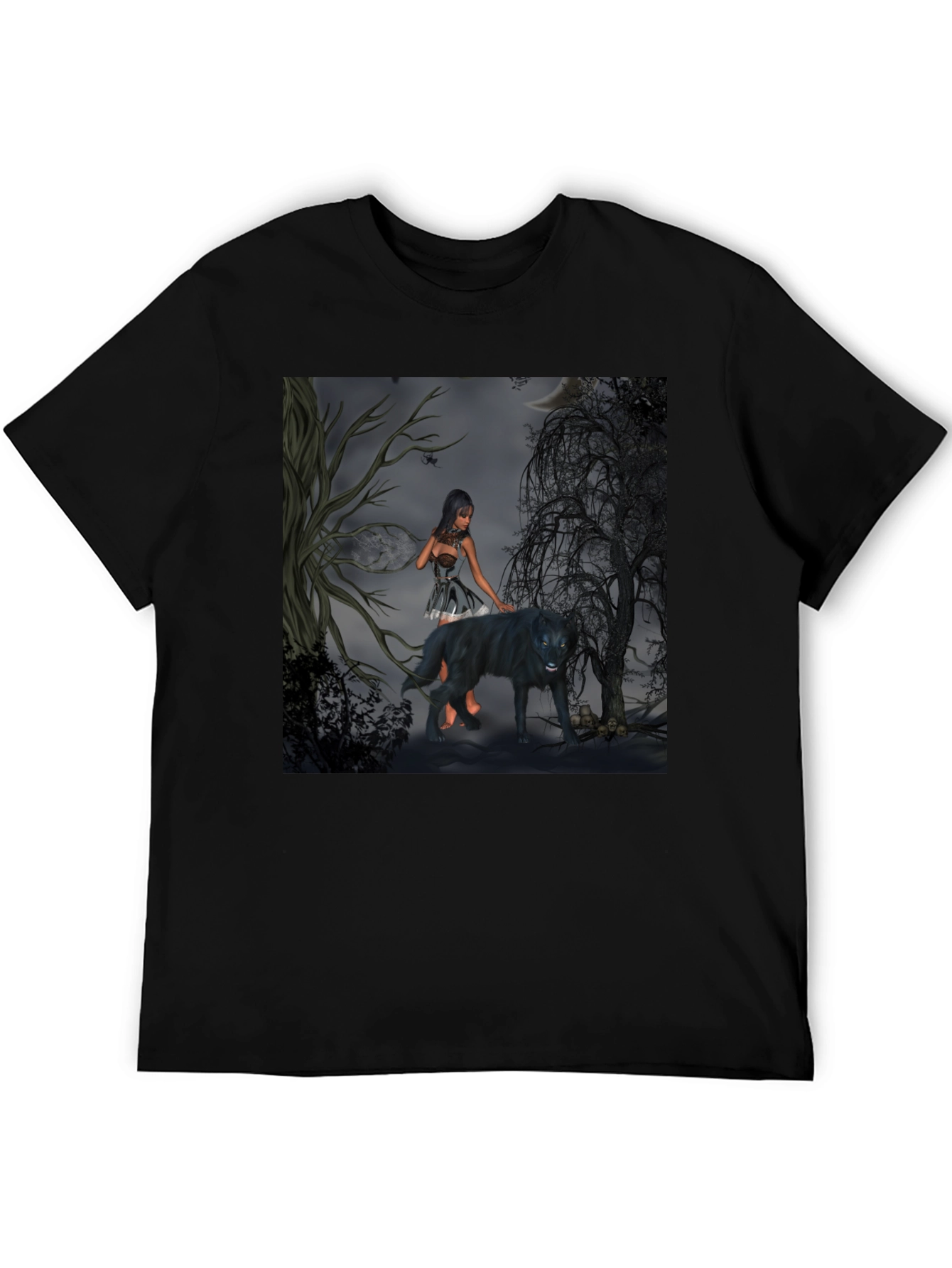 Mystical Woman and Wolf Graphic T-Shirt