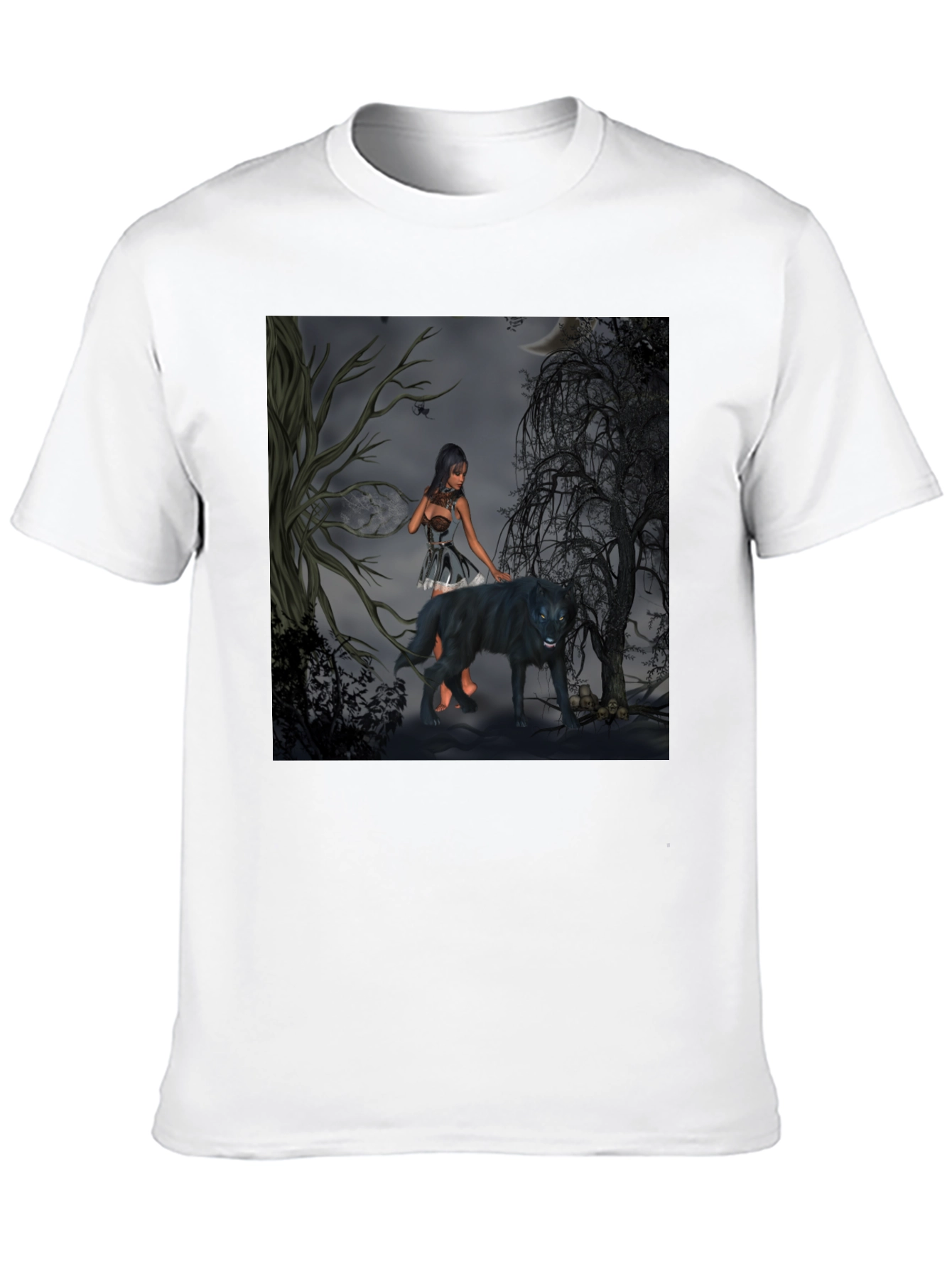 Mystical Woman and Wolf Graphic T-Shirt