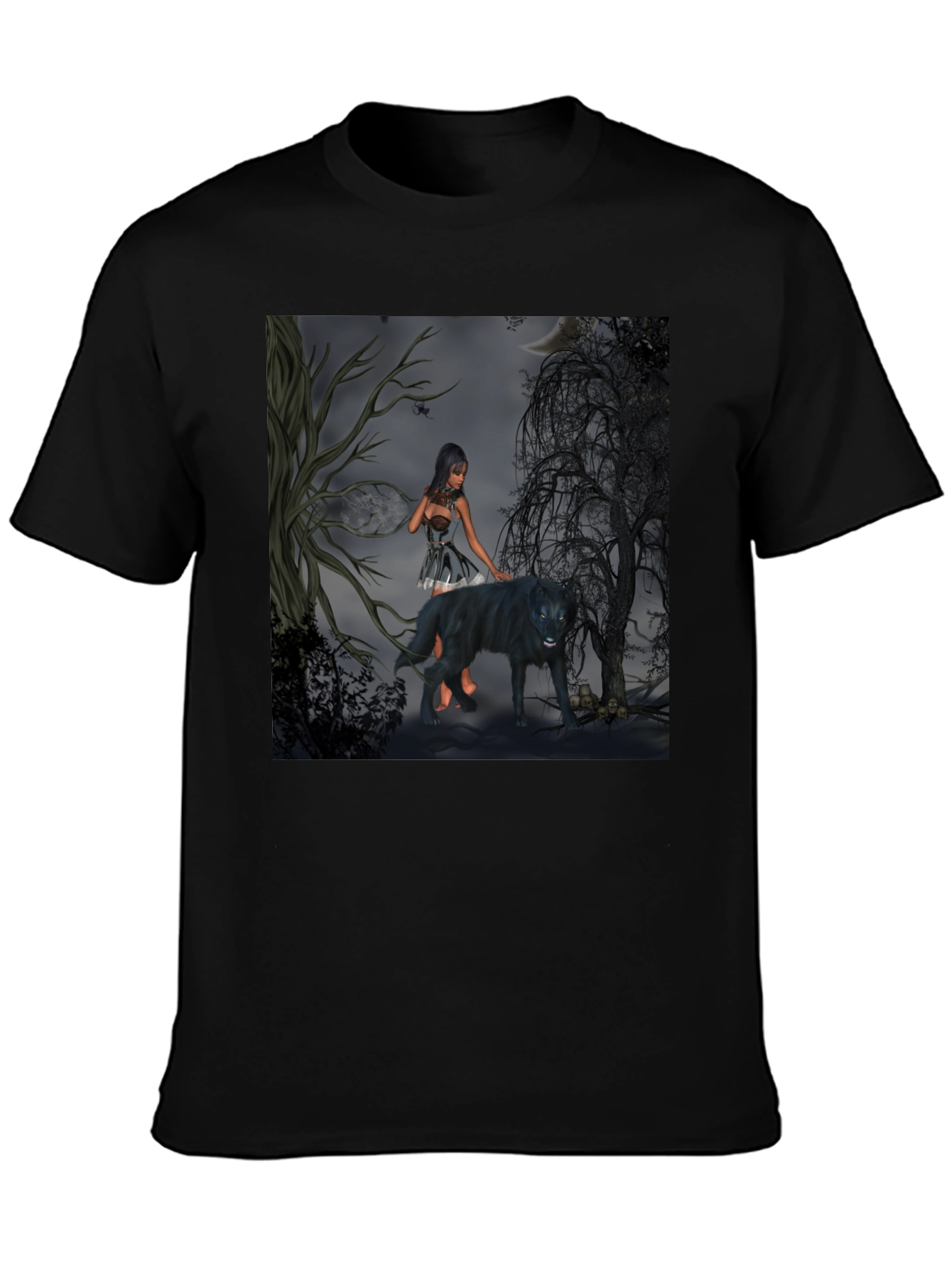 Mystical Woman and Wolf Graphic T-Shirt
