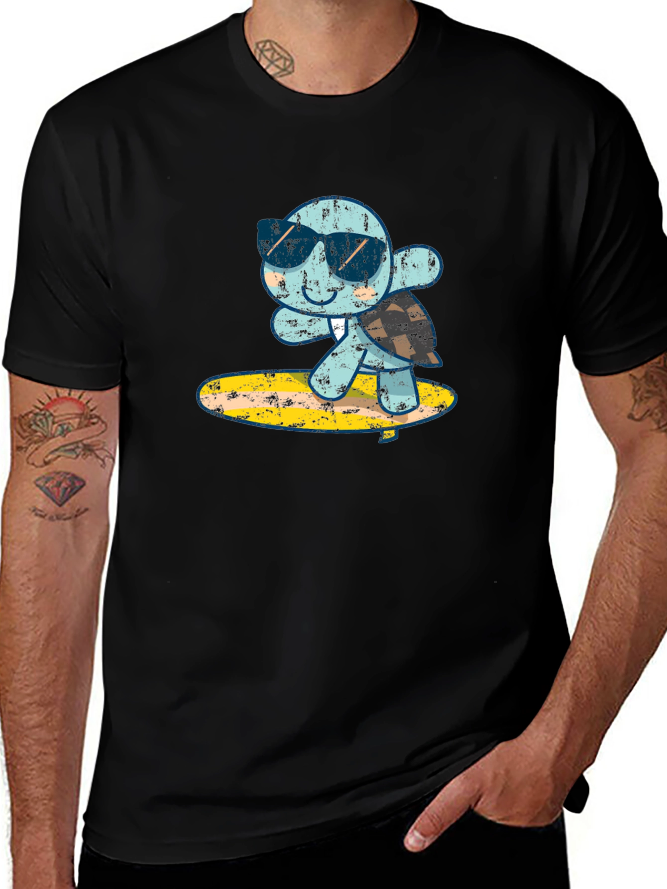 Turtle Surfer Graphic T-Shirt - Black