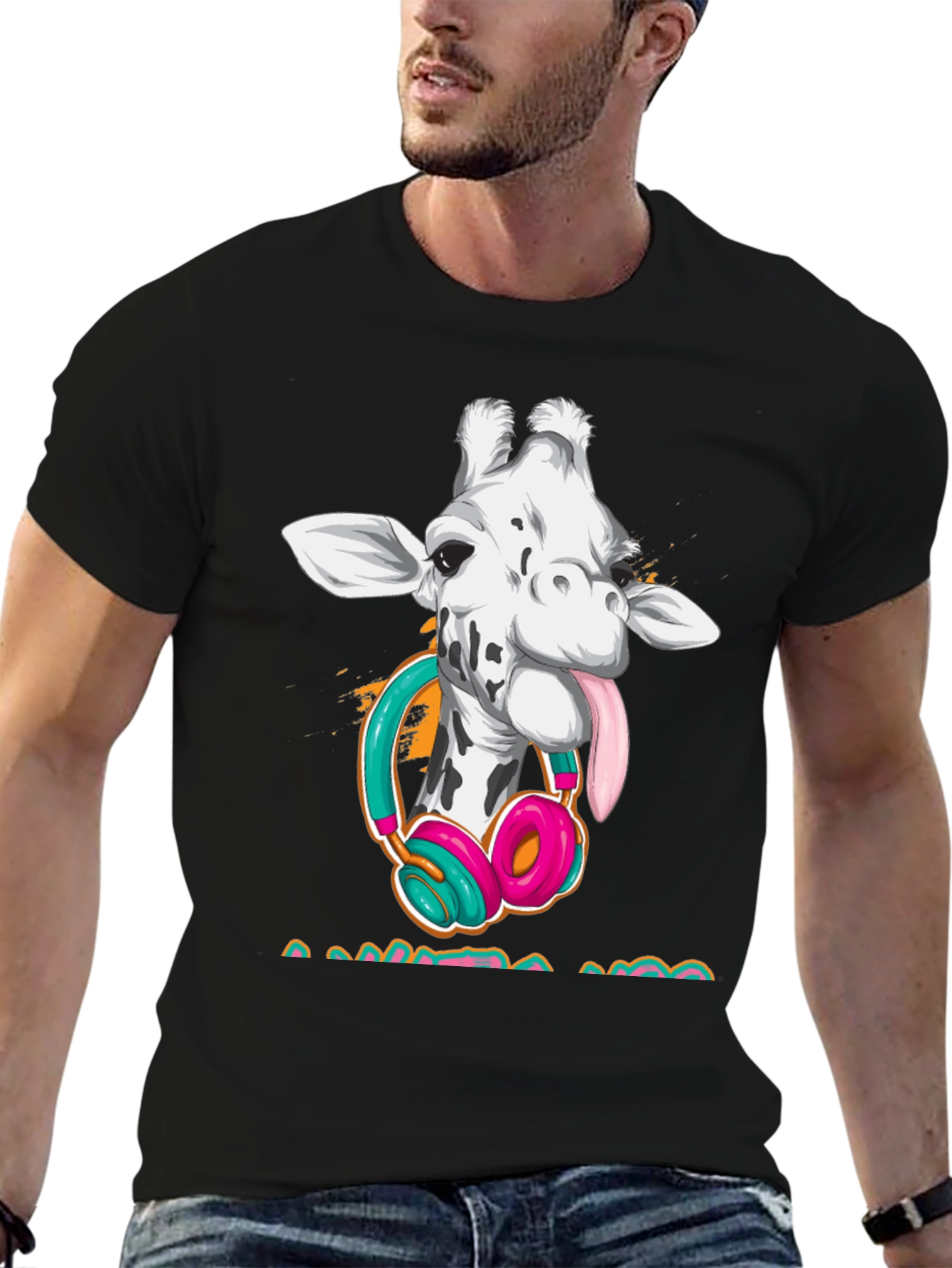 Giraffe DJ Black T-Shirt - Funny Animal Tee