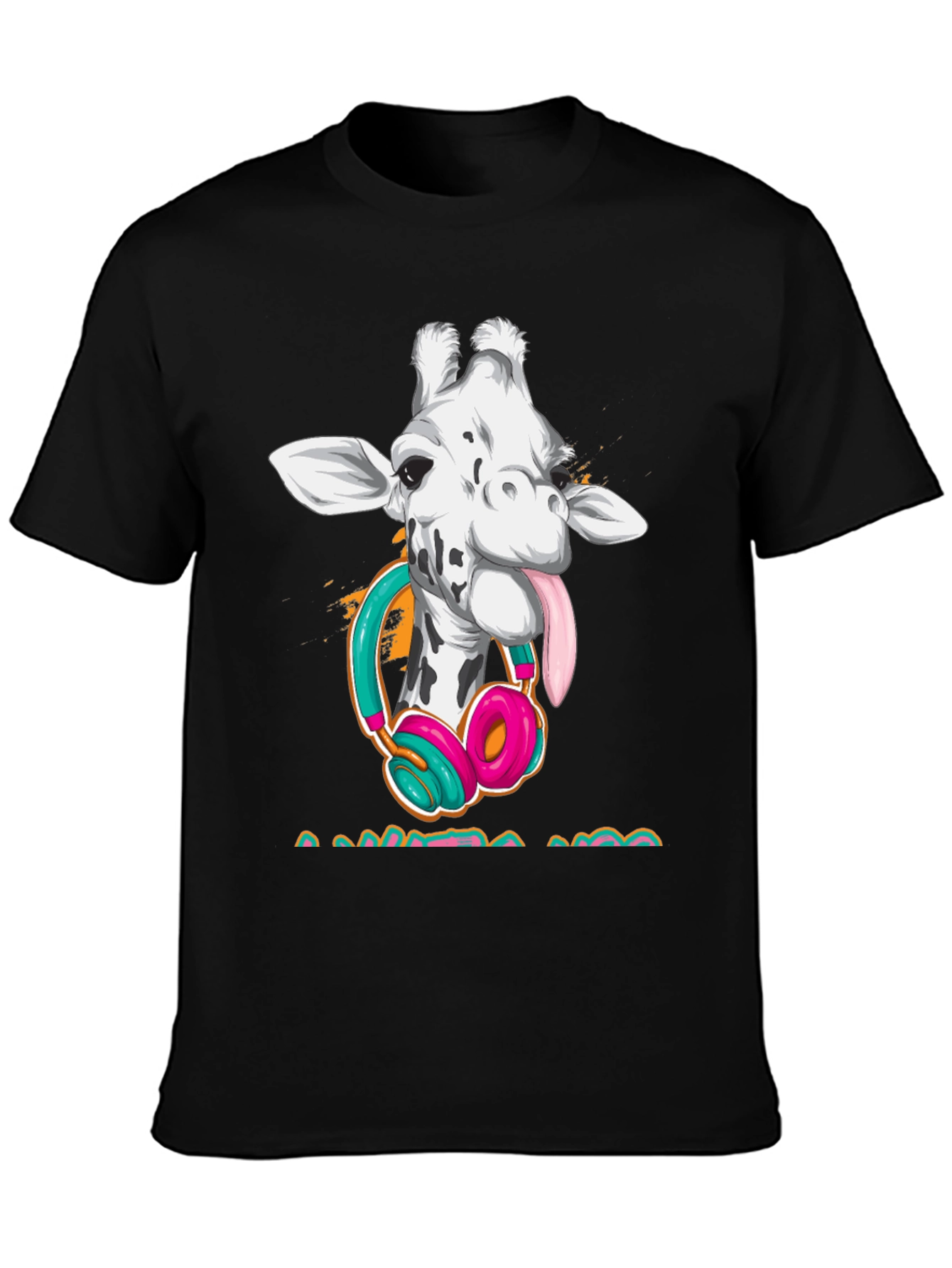 Giraffe DJ Black T-Shirt - Funny Animal Tee