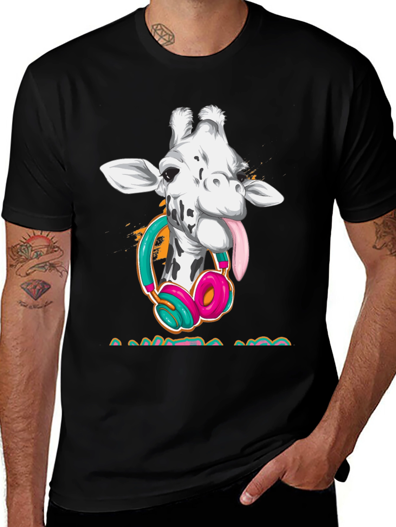 Giraffe DJ Black T-Shirt - Funny Animal Tee