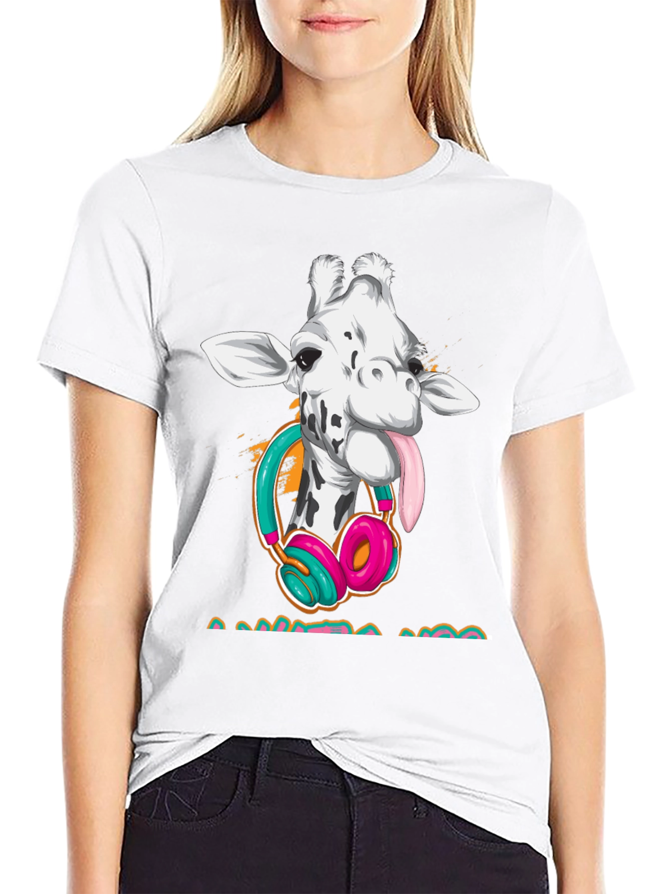 Giraffe DJ Black T-Shirt - Funny Animal Tee