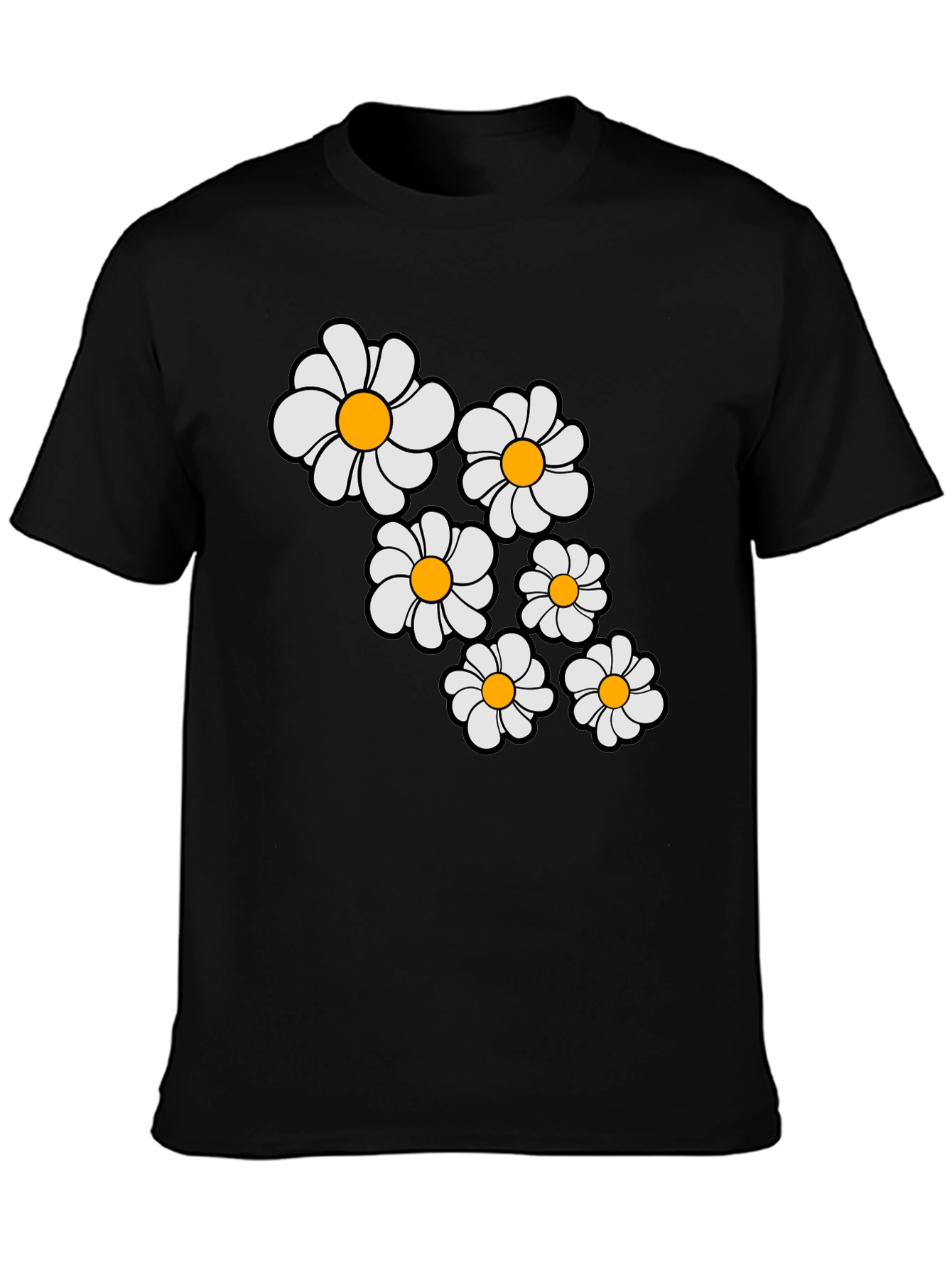 Daisy Flower Graphic Print Black T-Shirt