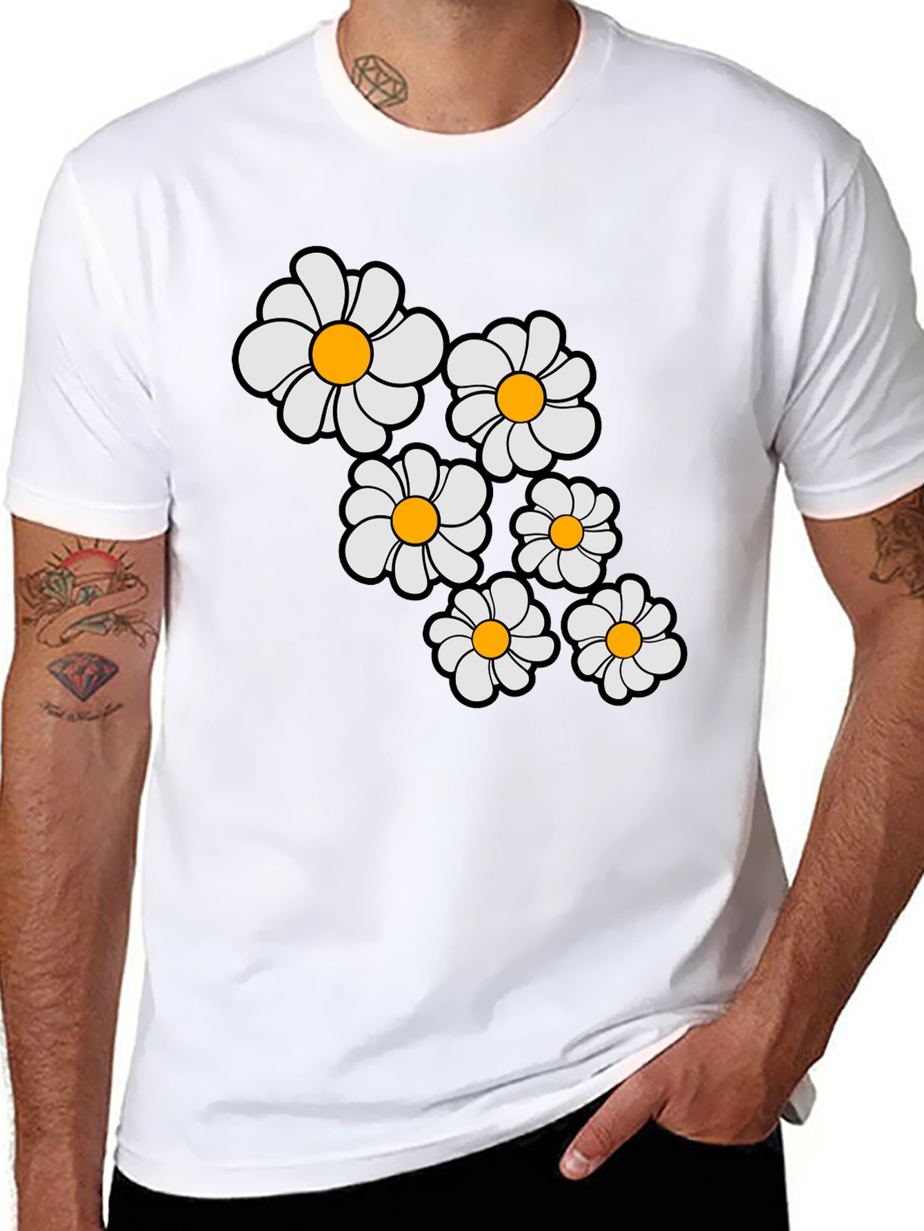 Daisy Flower Graphic Print Black T-Shirt