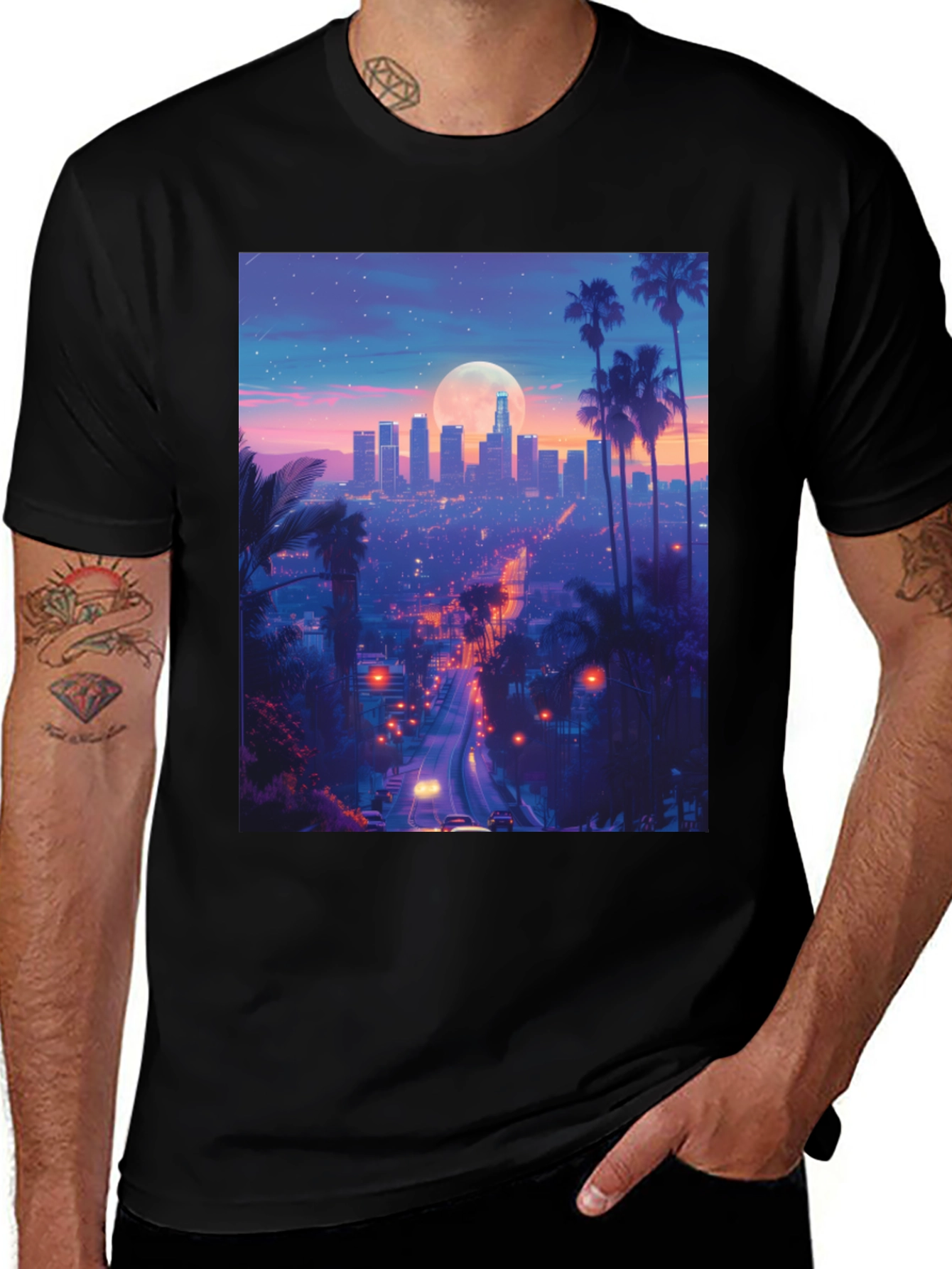 Los Angeles Cityscape Graphic Tee - Black