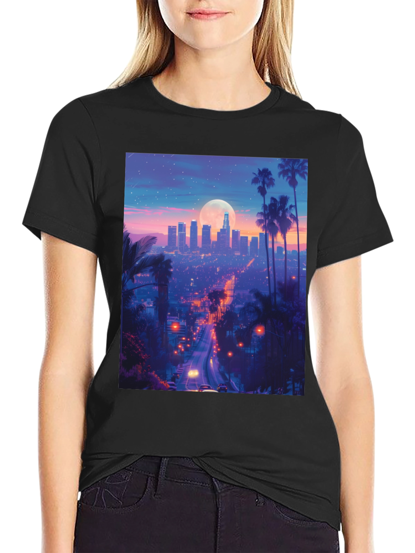 Los Angeles Cityscape Graphic Tee - Black