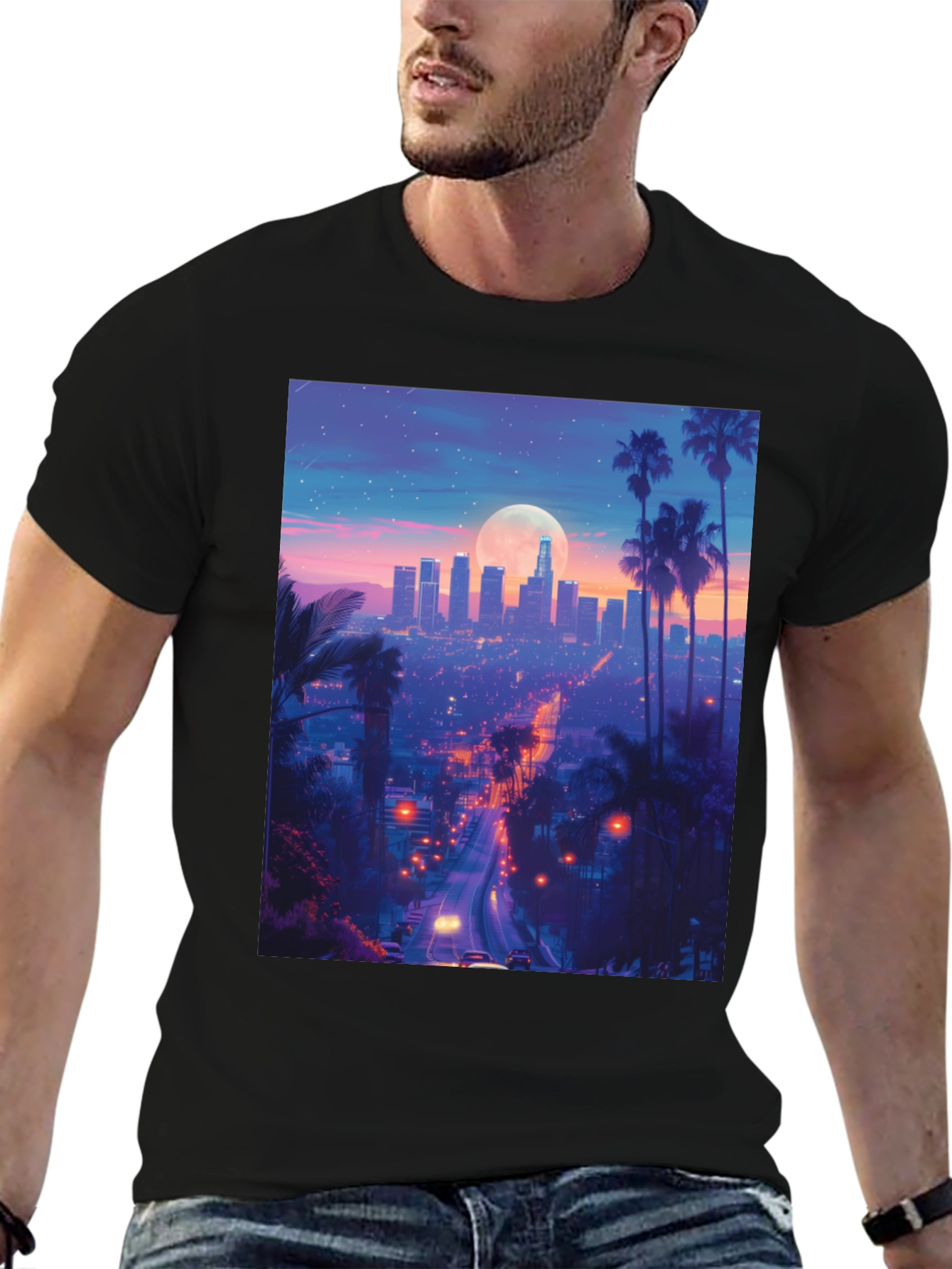 Los Angeles Cityscape Graphic Tee - Black