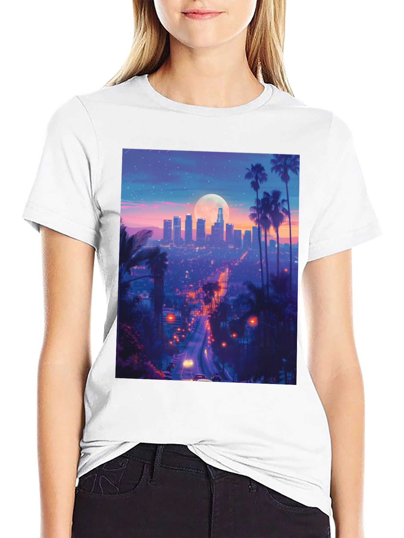 Los Angeles Cityscape Graphic Tee - Black