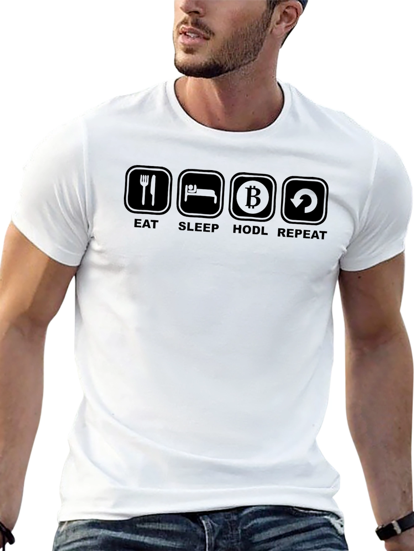 Eat Sleep HODL Repeat Black T-Shirt Crypto Design