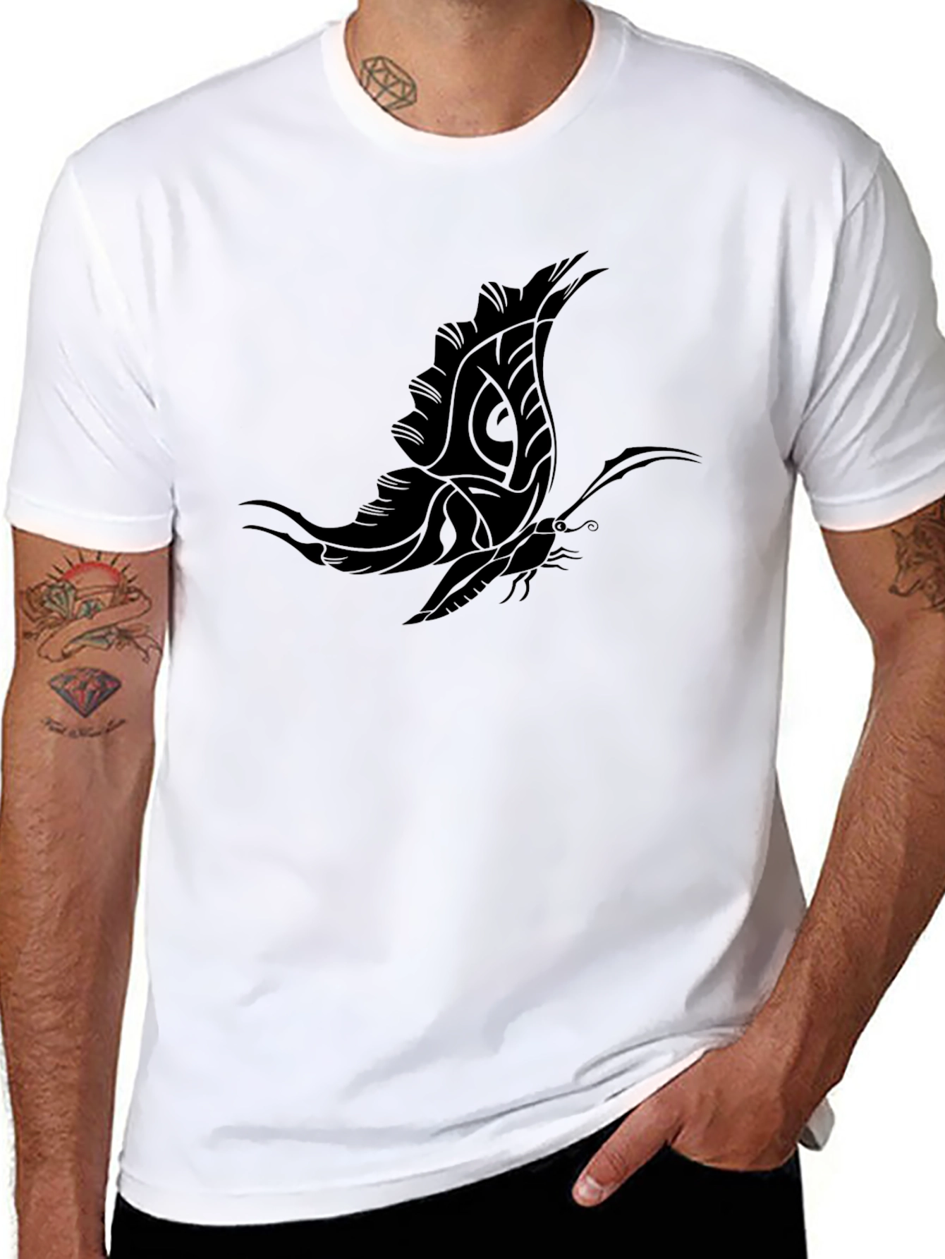 Black T-Shirt with Butterfly Design