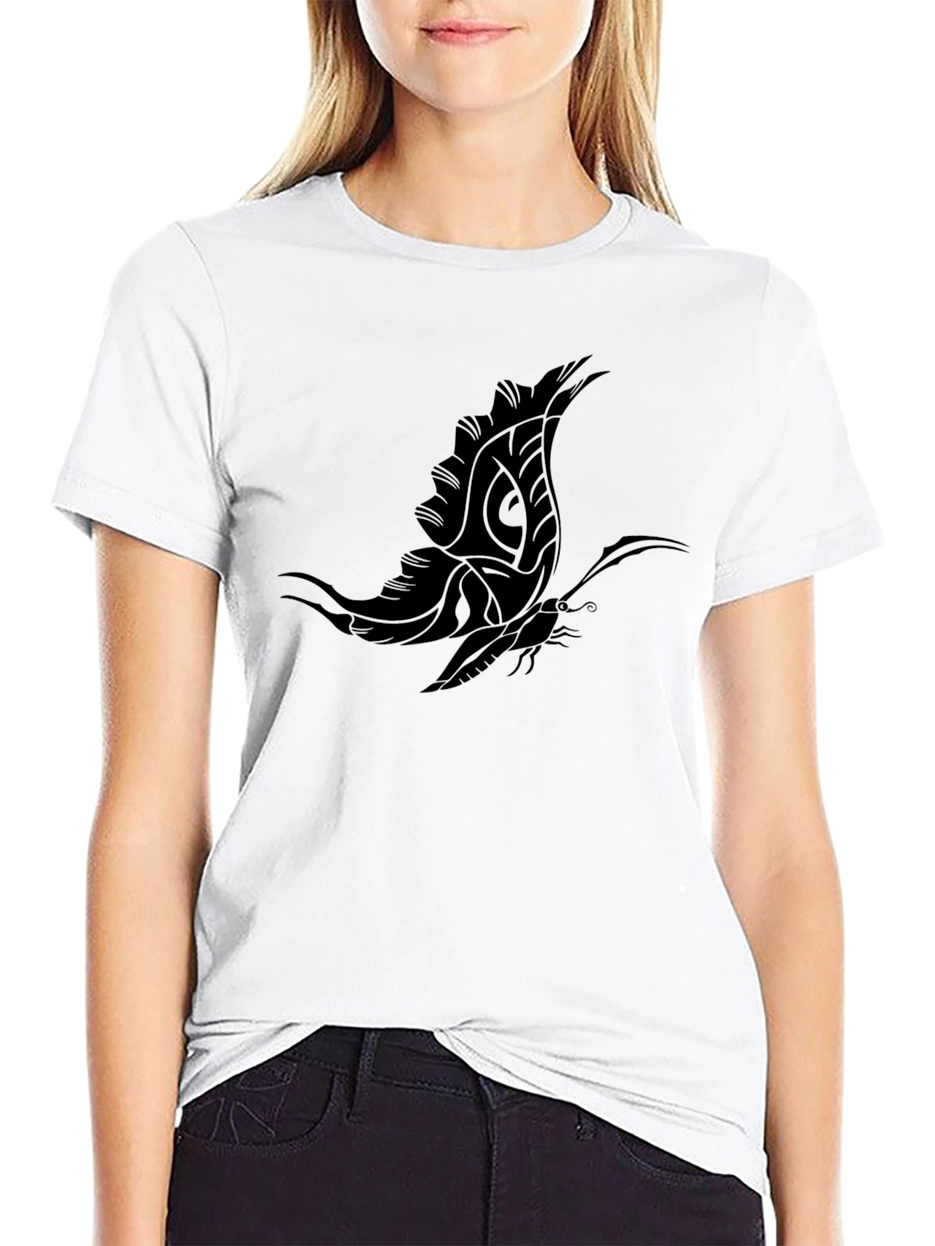Black T-Shirt with Butterfly Design