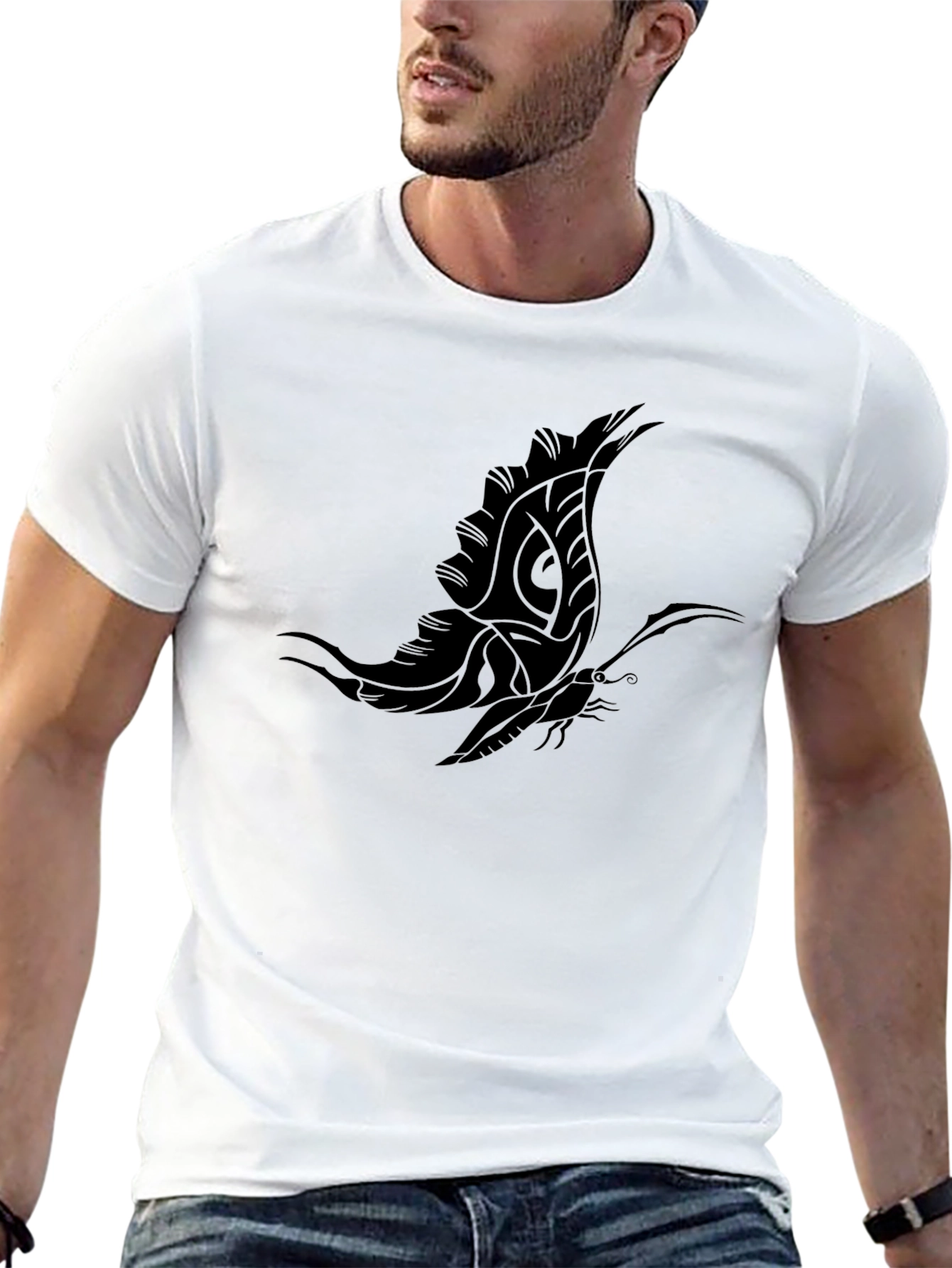Black T-Shirt with Butterfly Design