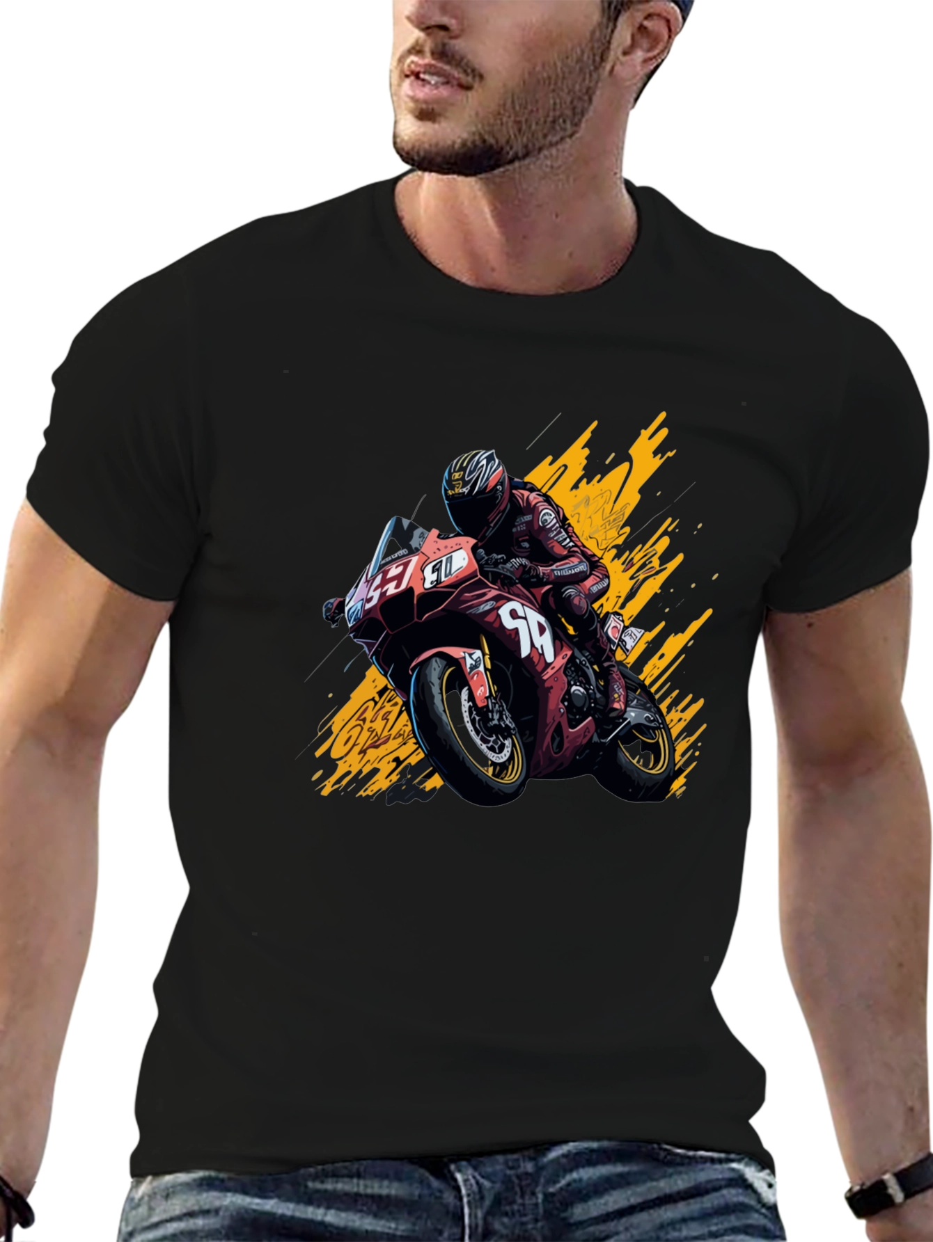 Motorcycle Rider Graphic T-Shirt - Black Cotton Tee