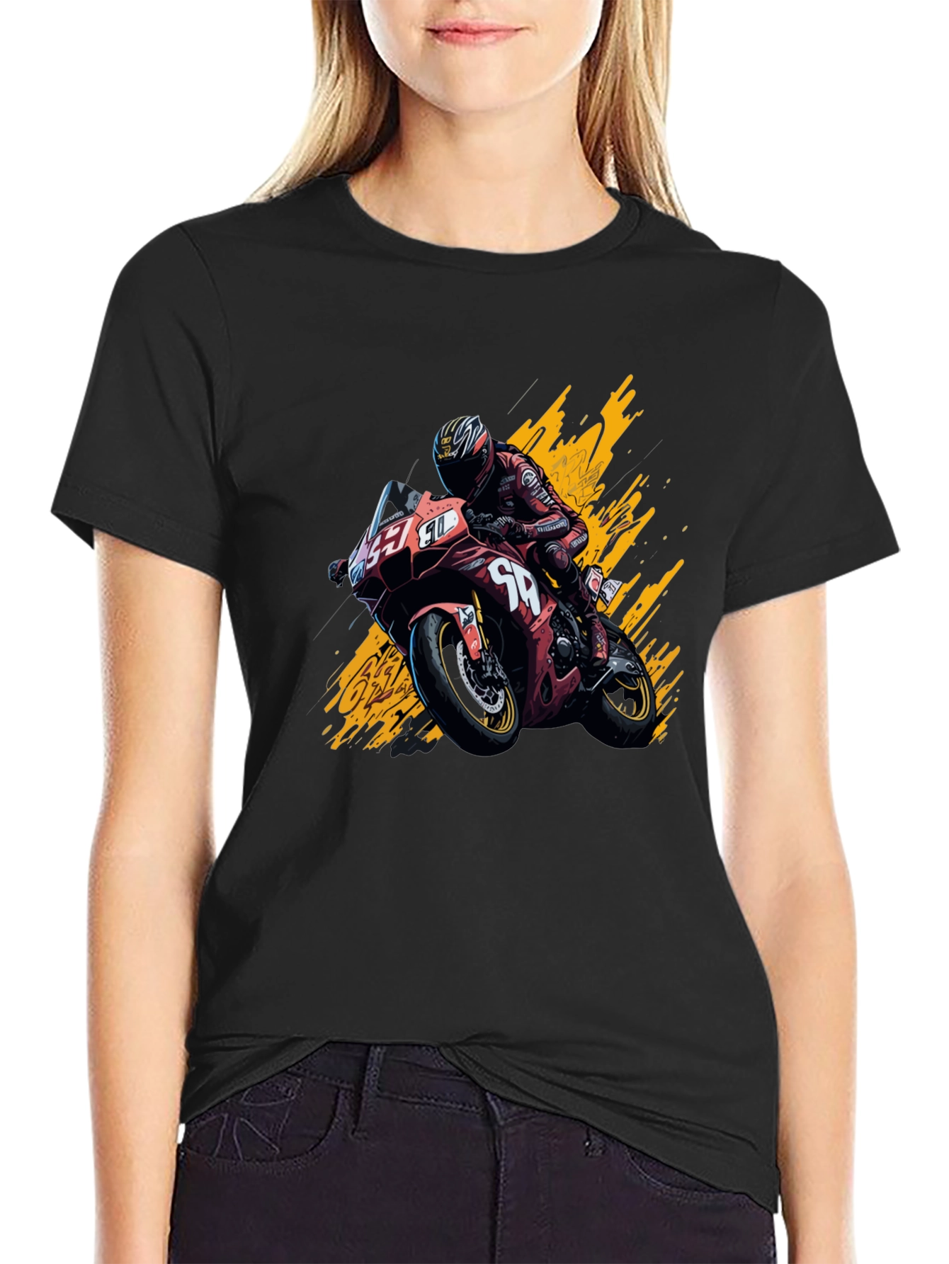 Motorcycle Rider Graphic T-Shirt - Black Cotton Tee