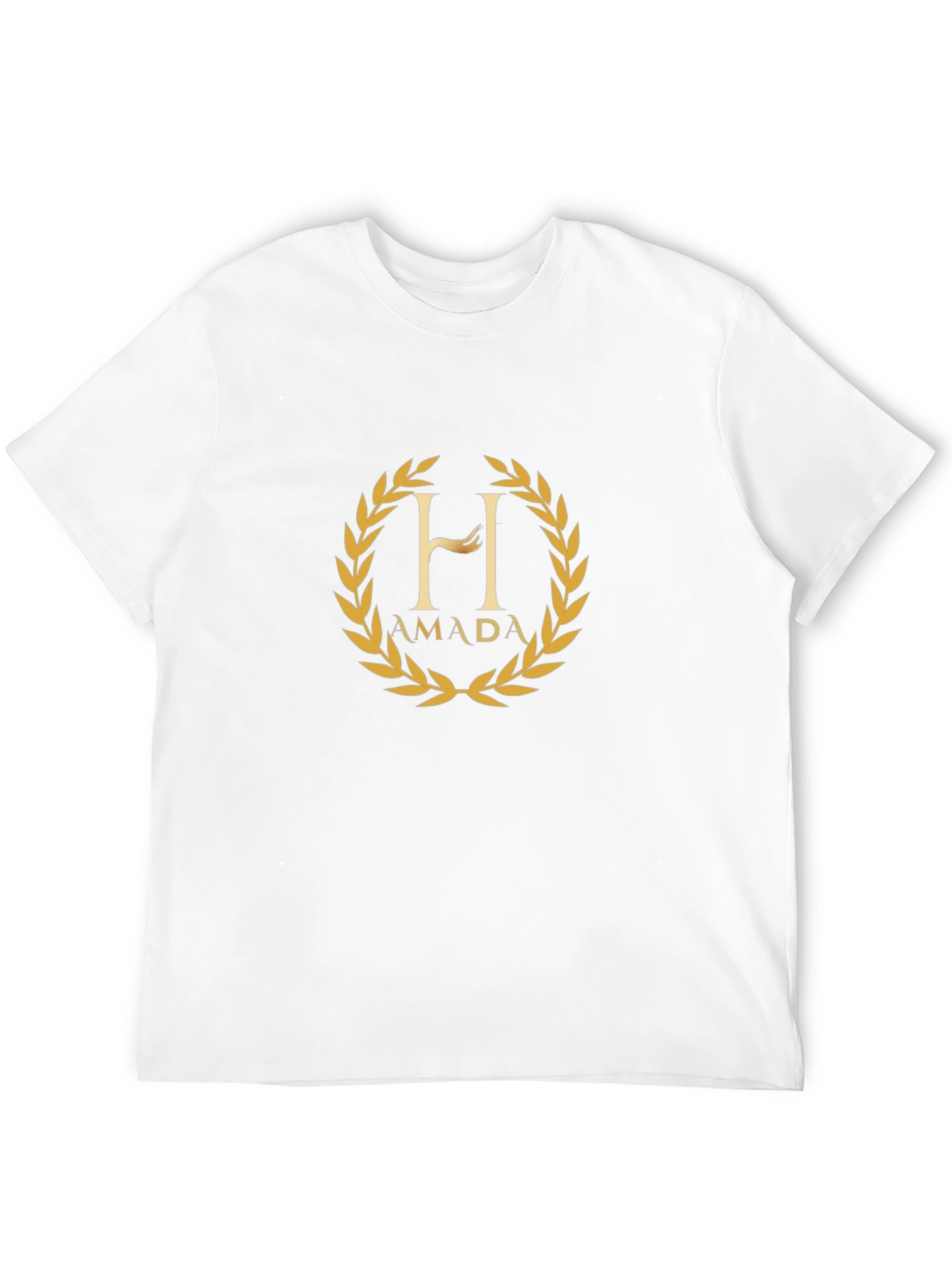AMADA - Black Cotton T-Shirt with Golden Laurel Design