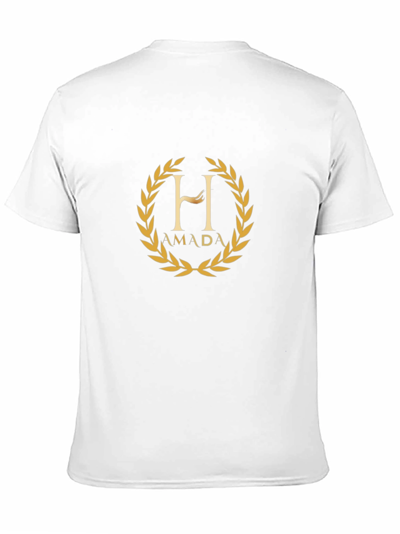 AMADA - Black Cotton T-Shirt with Golden Laurel Design