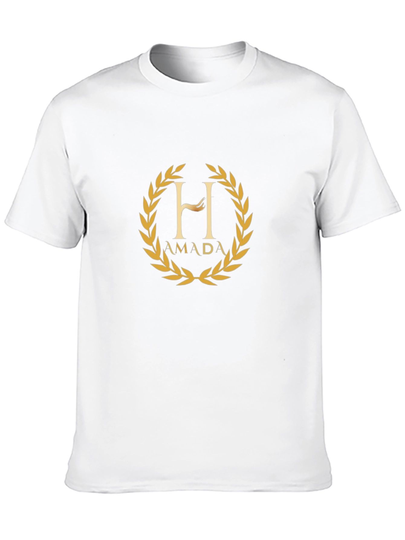 AMADA - Black Cotton T-Shirt with Golden Laurel Design