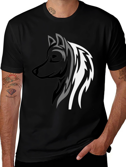 Wolf Graphic Print Tee - Stylish Mens Black T-Shirt