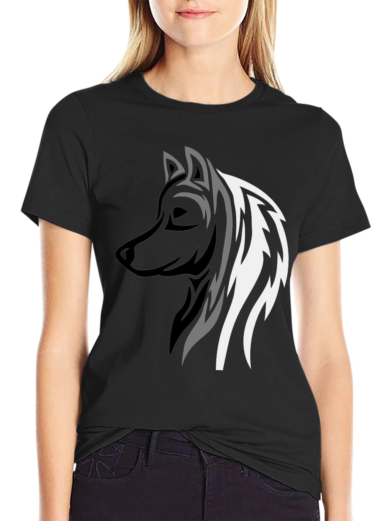 Wolf Graphic Print Tee - Stylish Mens Black T-Shirt