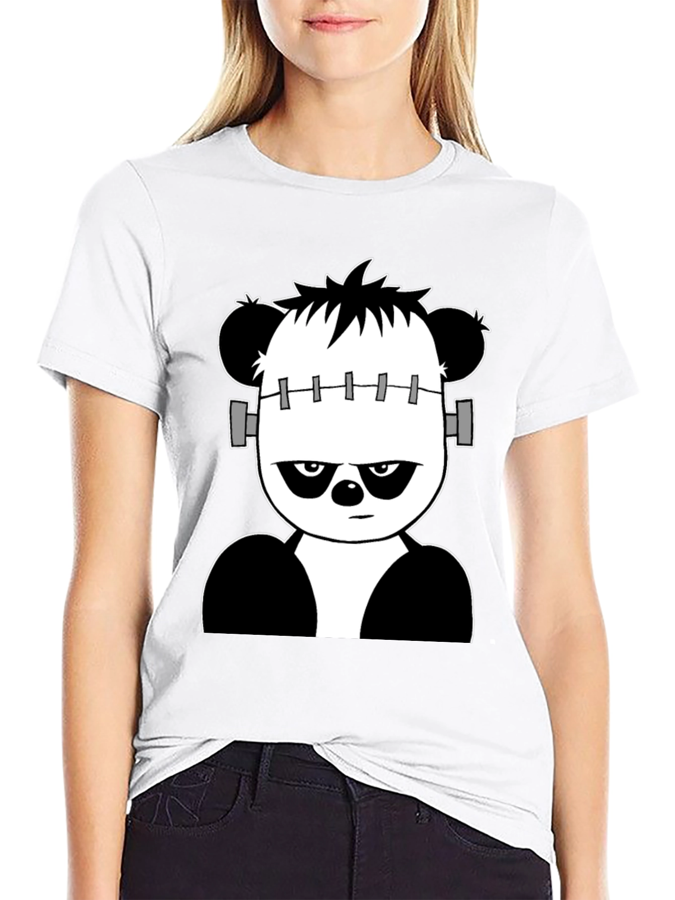 Franken-Panda Graphic Tee - Black Cotton Shirt