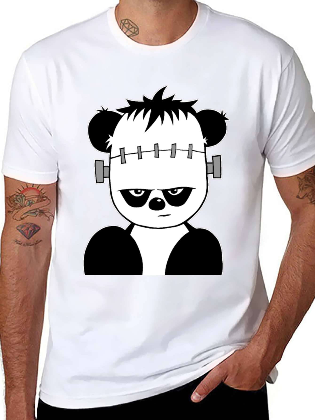 Franken-Panda Graphic Tee - Black Cotton Shirt