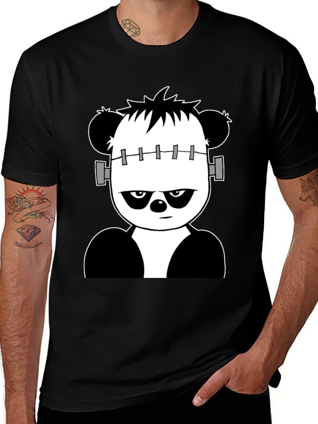Franken-Panda Graphic Tee - Black Cotton Shirt