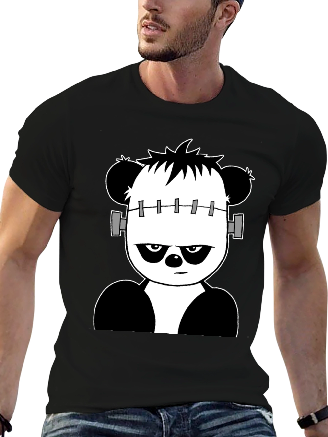 Franken-Panda Graphic Tee - Black Cotton Shirt