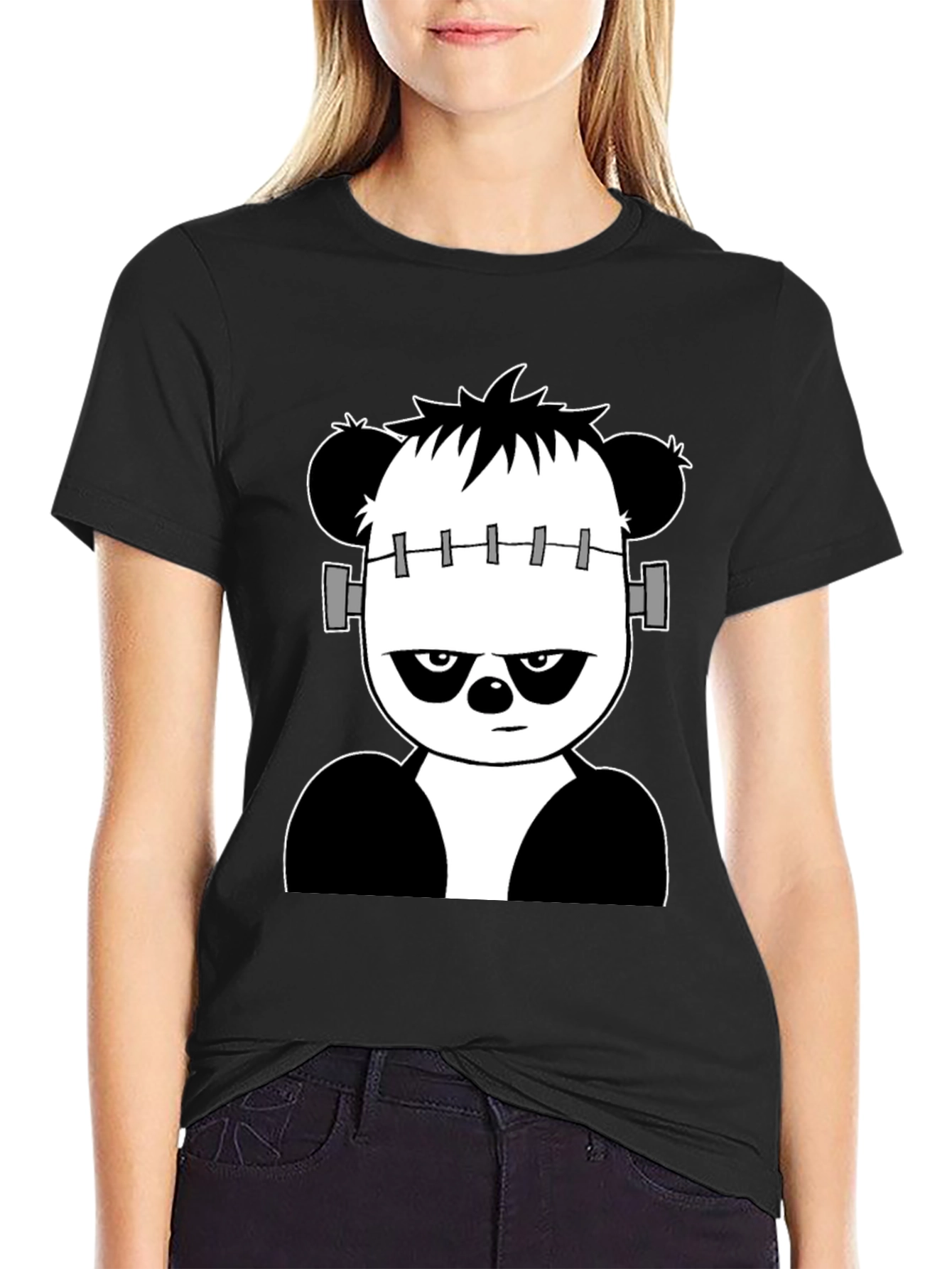 Franken-Panda Graphic Tee - Black Cotton Shirt