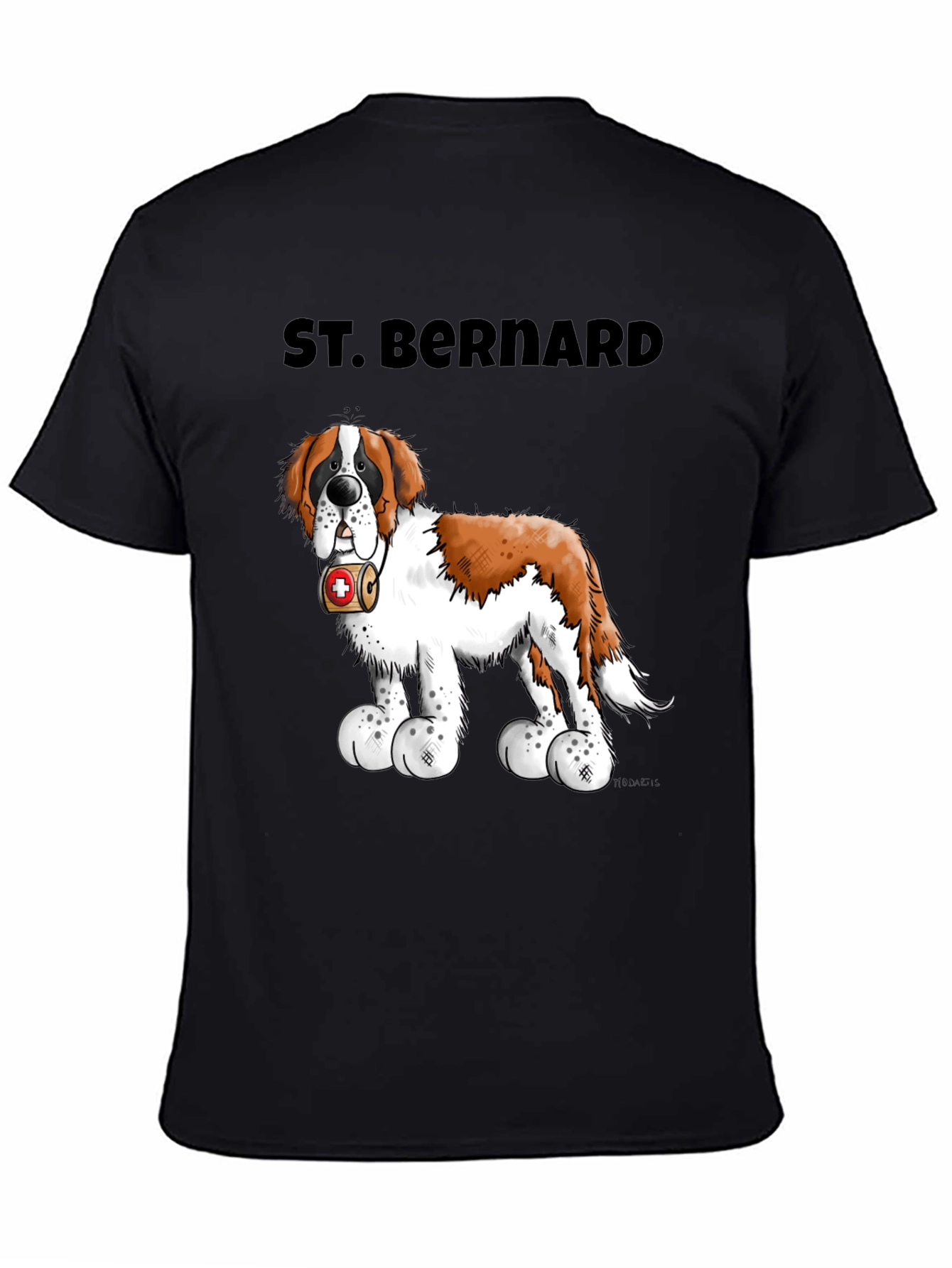 St. Bernard Dog Cartoon Black T-Shirt