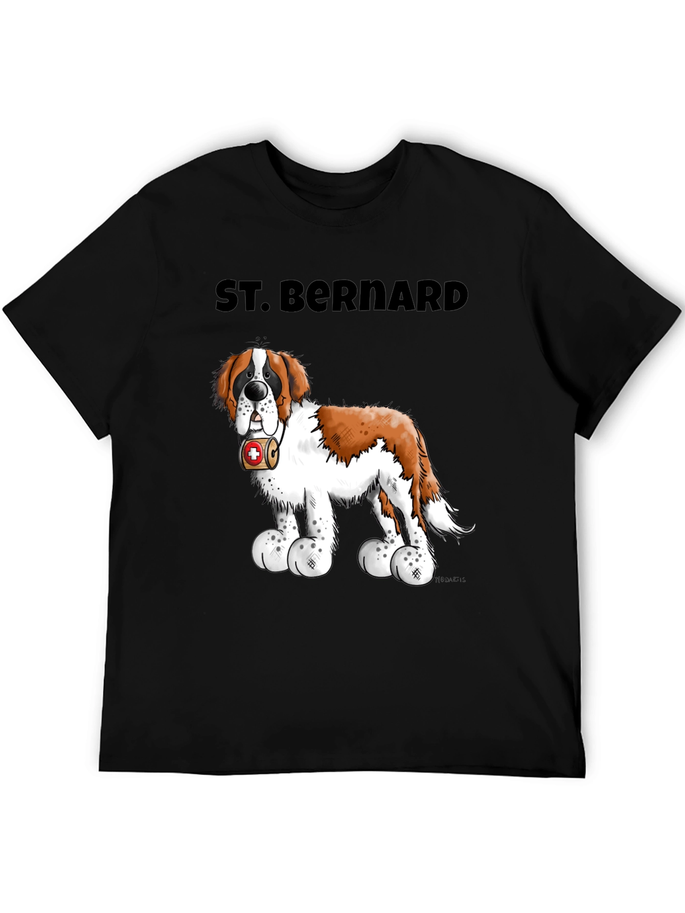 St. Bernard Dog Cartoon Black T-Shirt