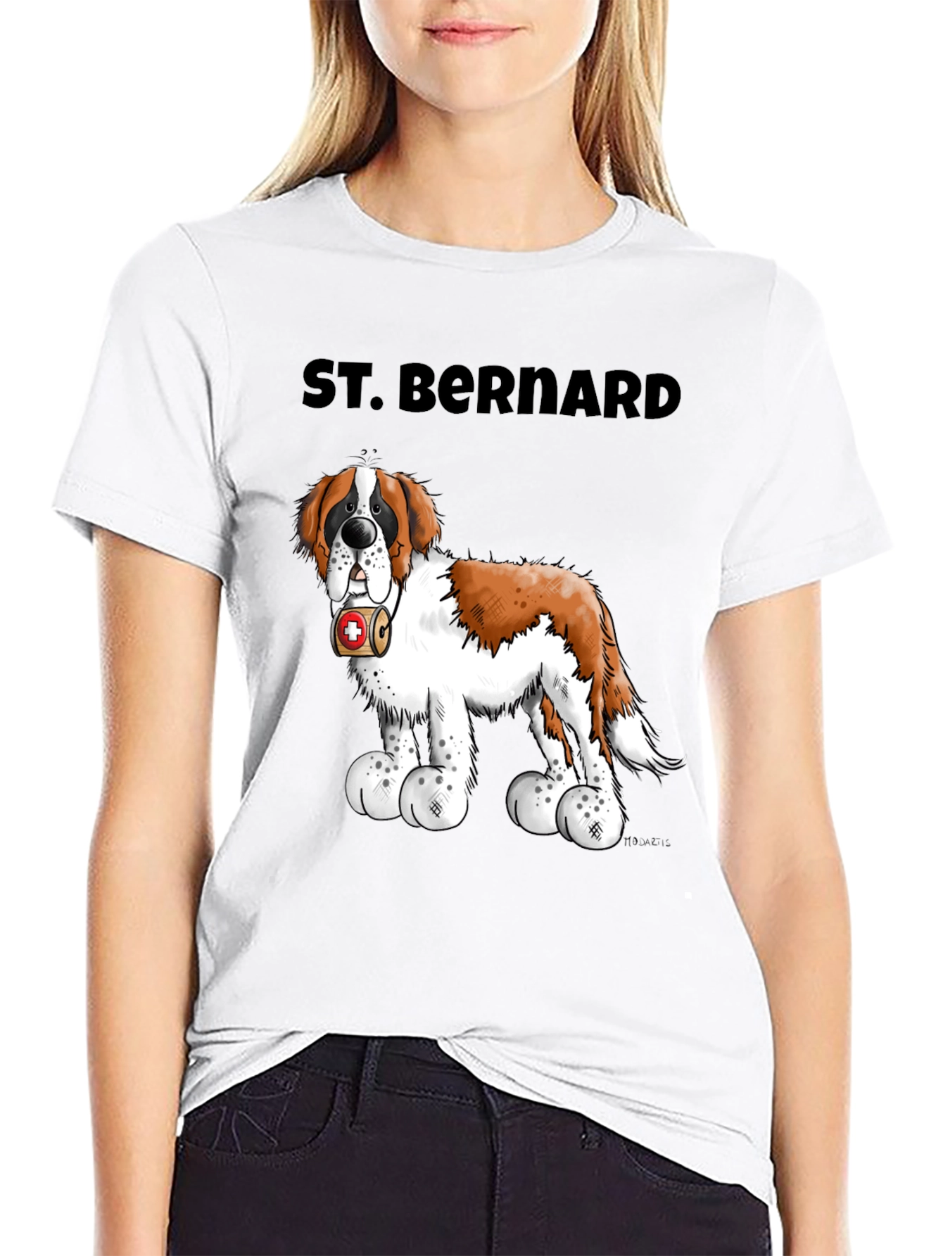 St. Bernard Dog Cartoon Black T-Shirt