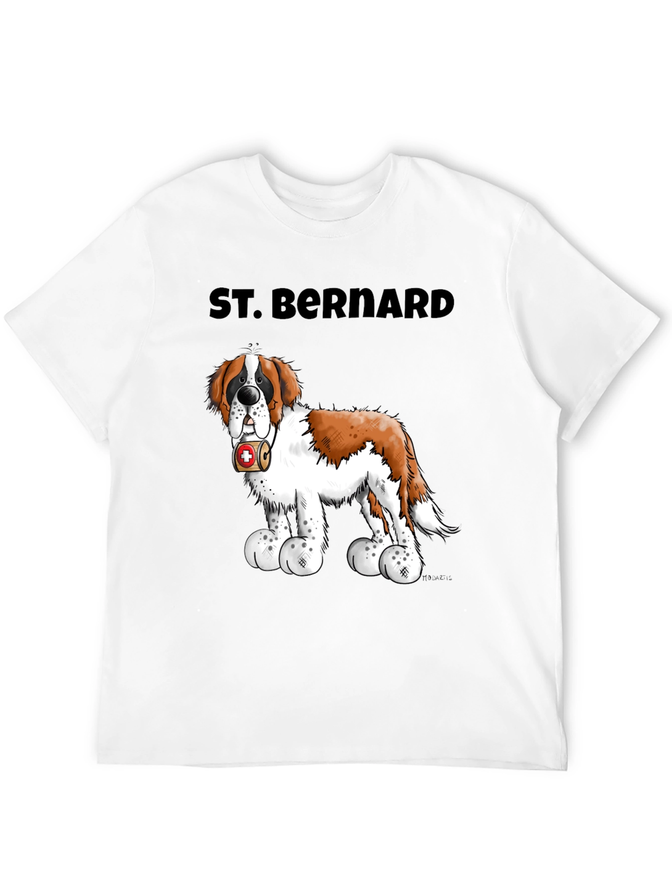 St. Bernard Dog Cartoon Black T-Shirt