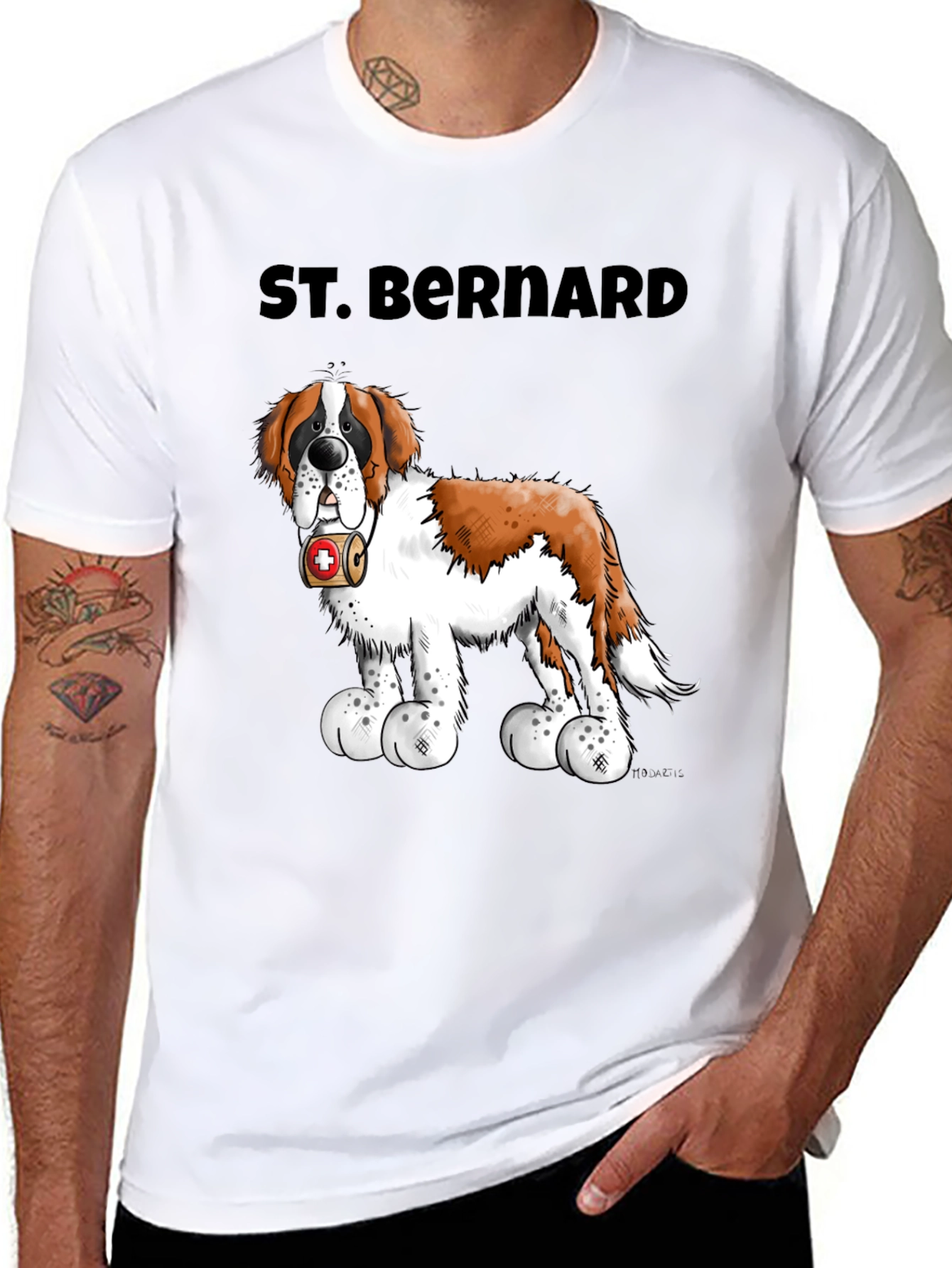 St. Bernard Dog Cartoon Black T-Shirt