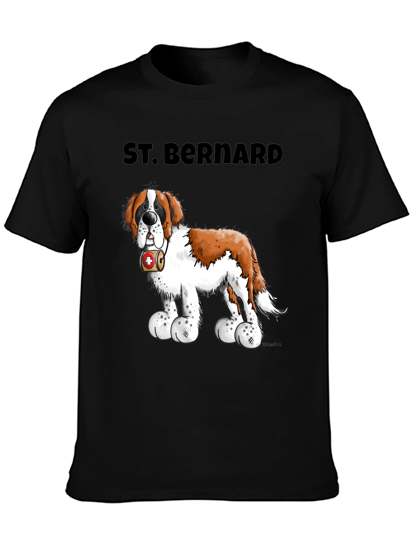 St. Bernard Dog Cartoon Black T-Shirt