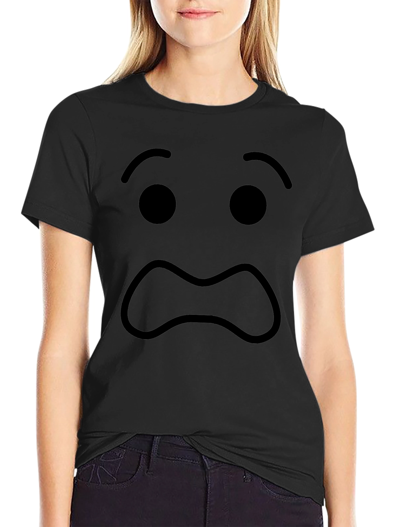 Sad Emoji Black T-Shirt - Express Yourself!
