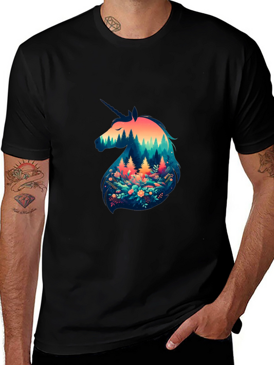 Unicorn Forest Graphic Tee - Black Cotton Blend