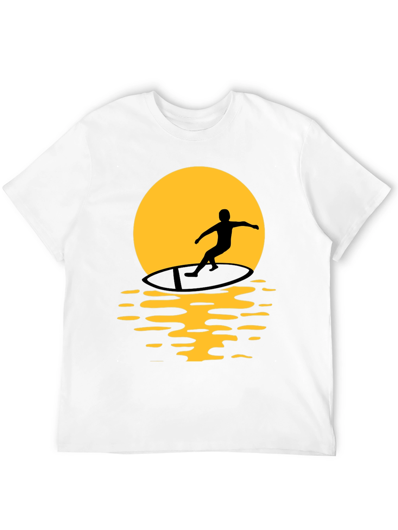 Surfer Silhouette Graphic Tee - Black Cotton T-Shirt
