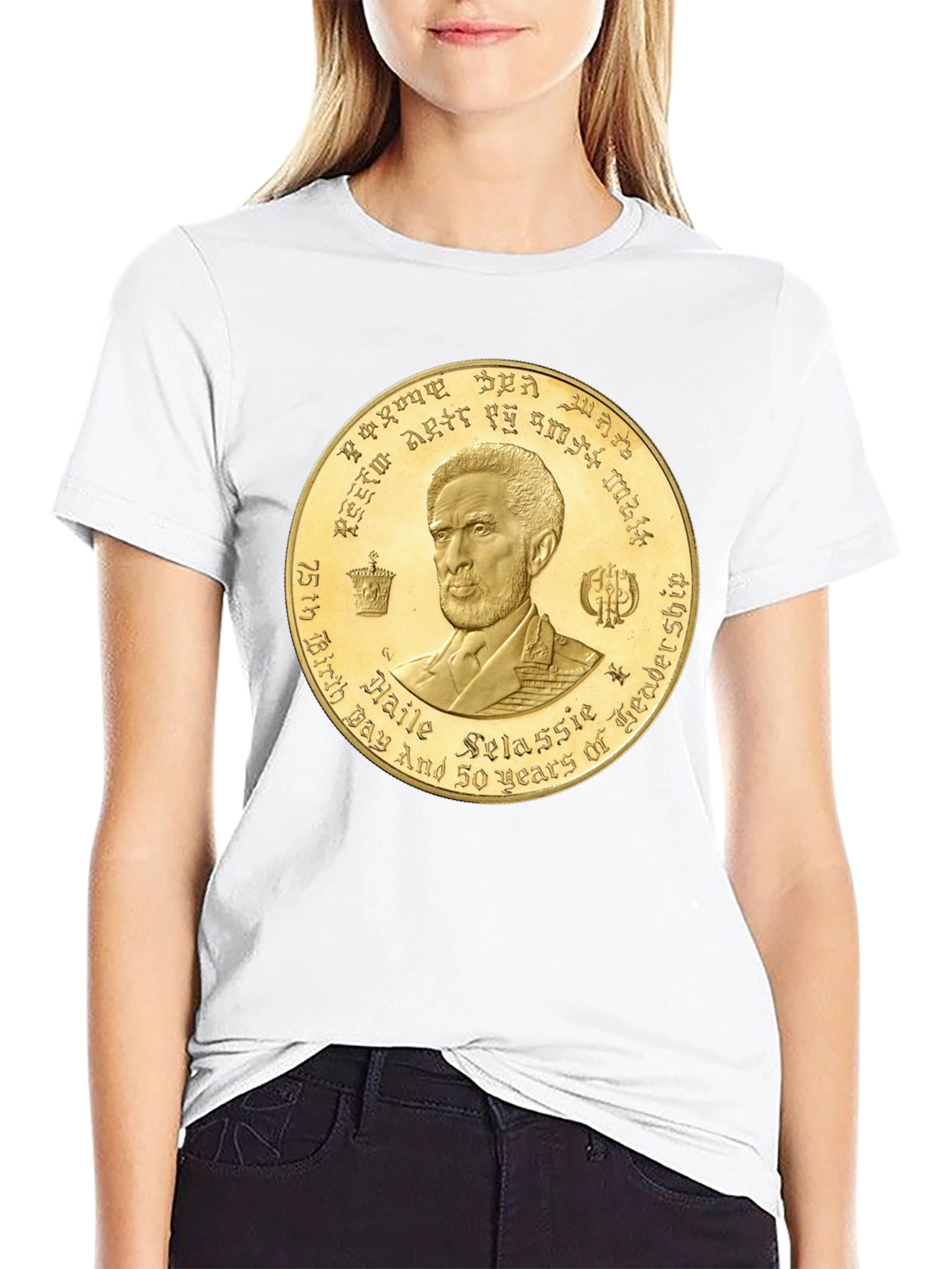 Haile Selassie Gold Coin Graphic T-Shirt