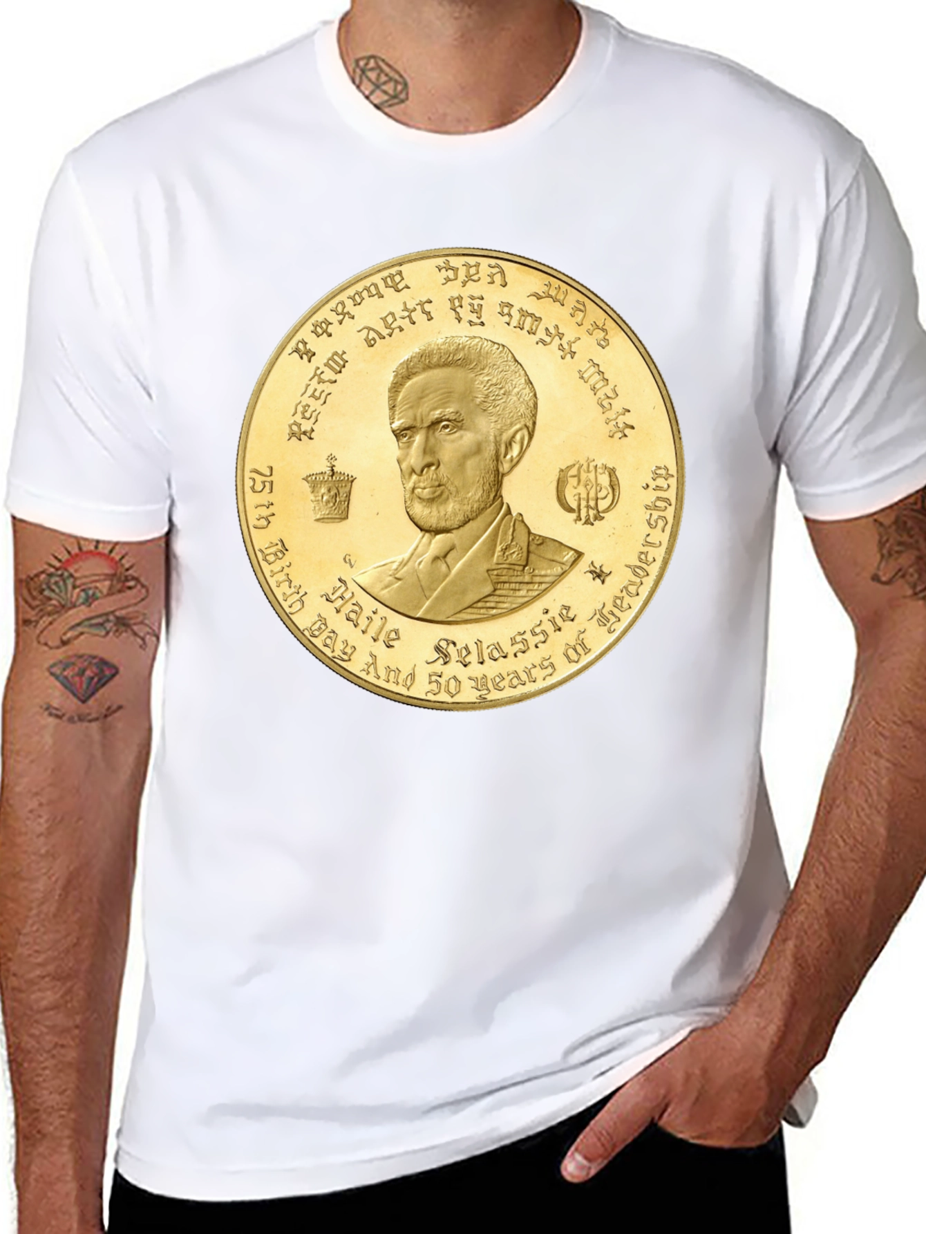 Haile Selassie Gold Coin Graphic T-Shirt