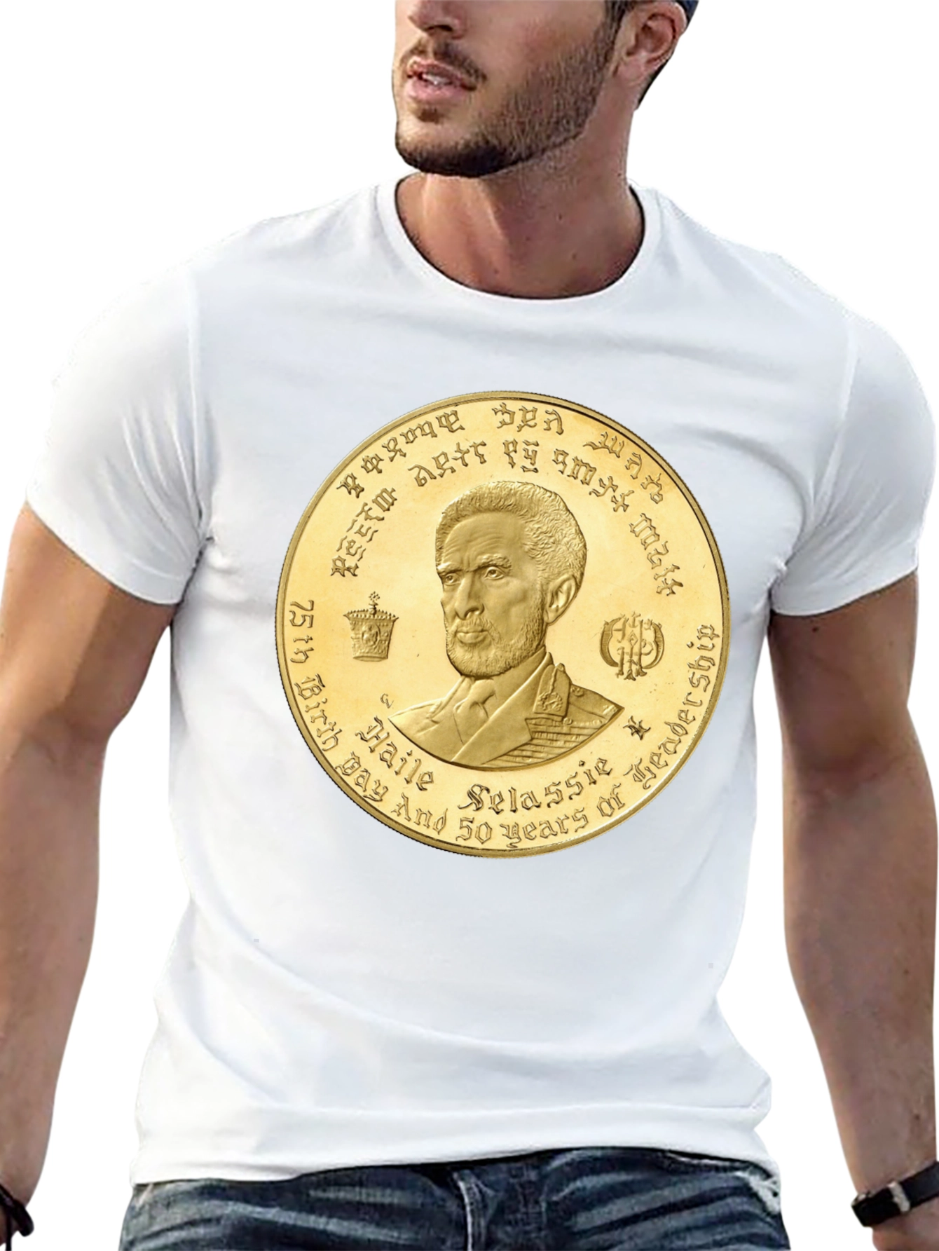 Haile Selassie Gold Coin Graphic T-Shirt