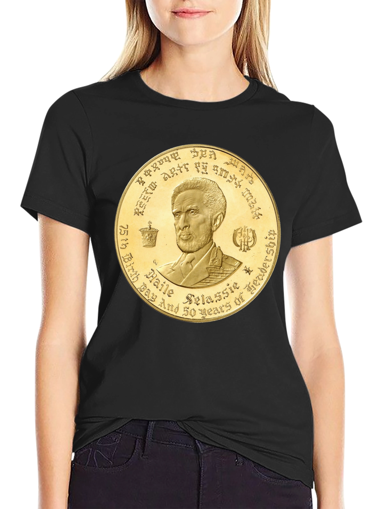 Haile Selassie Gold Coin Graphic T-Shirt