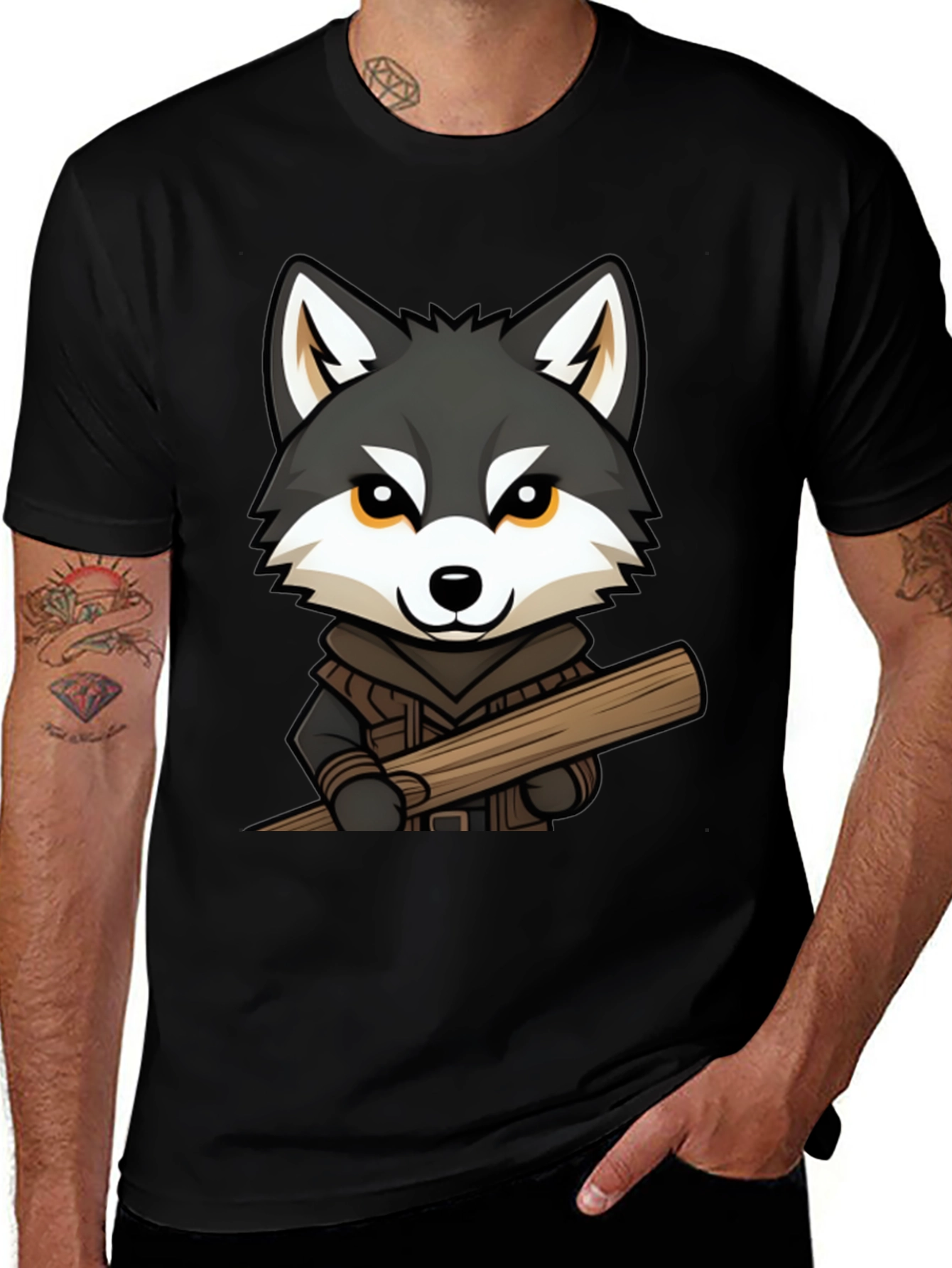 Wolf Lumberjack Cartoon Graphic T-Shirt